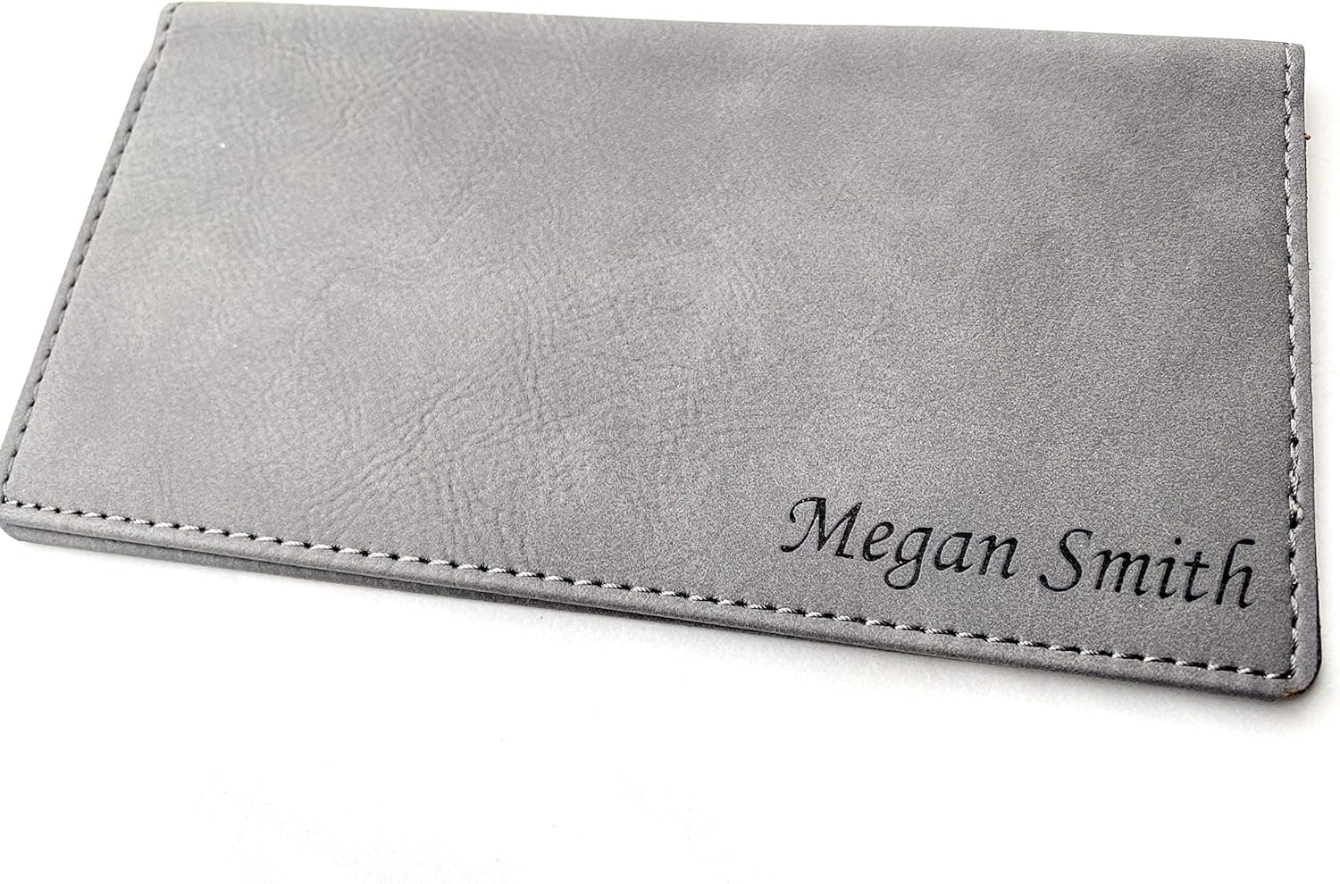 Personalized Checkbook Cover, Engraved Leather Checkbook Grey