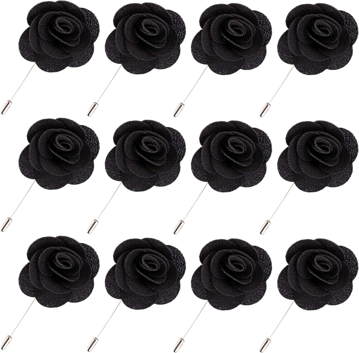JLIKA Lapel Flower Pin Rose for Wedding Boutonniere Stick (Set of 12 PINS)