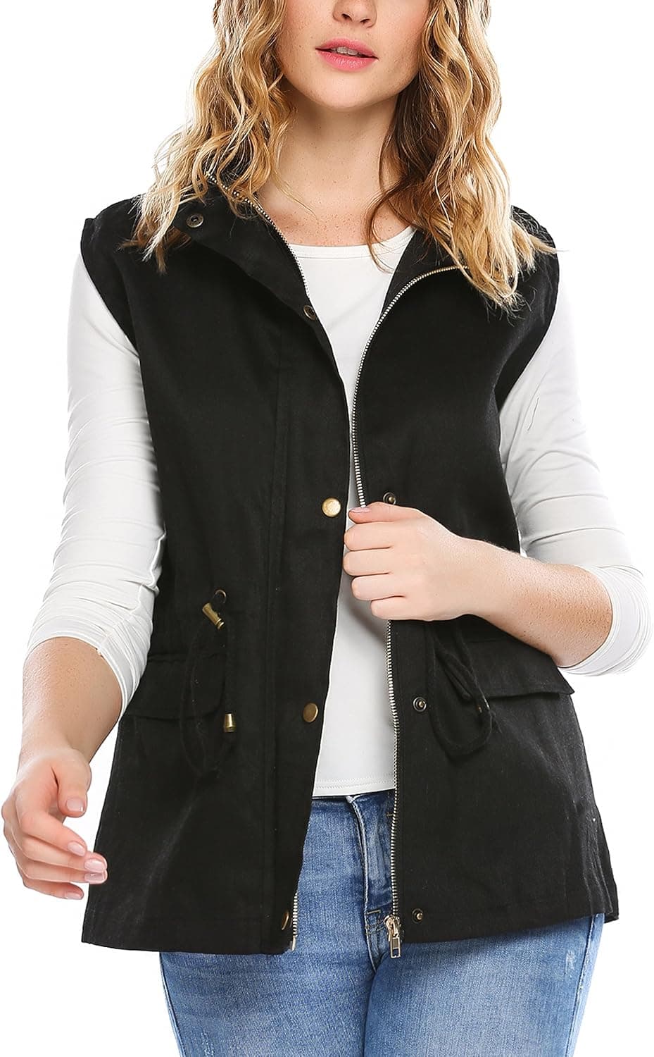 Zeagoo Women's Lightweight Sleeveless Military Anorak Utility Jacket Vest, Black, L