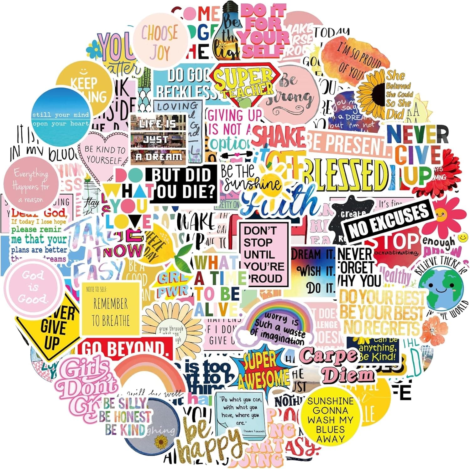 105pcs Inspirational Stickers,Motivational Quote Stickers Pack,Aesthetic Waterproof Stickers for Water Bottle Adults Women Teens Girl Kids,Positive Stickers for Guitar Luggage Phone Skateboard Laptop Computer Decals Helmet
