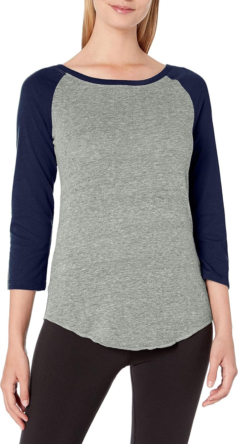 Soffe Women's Juniors Tri-Blend 3/4 Sleeve Baseball Tee