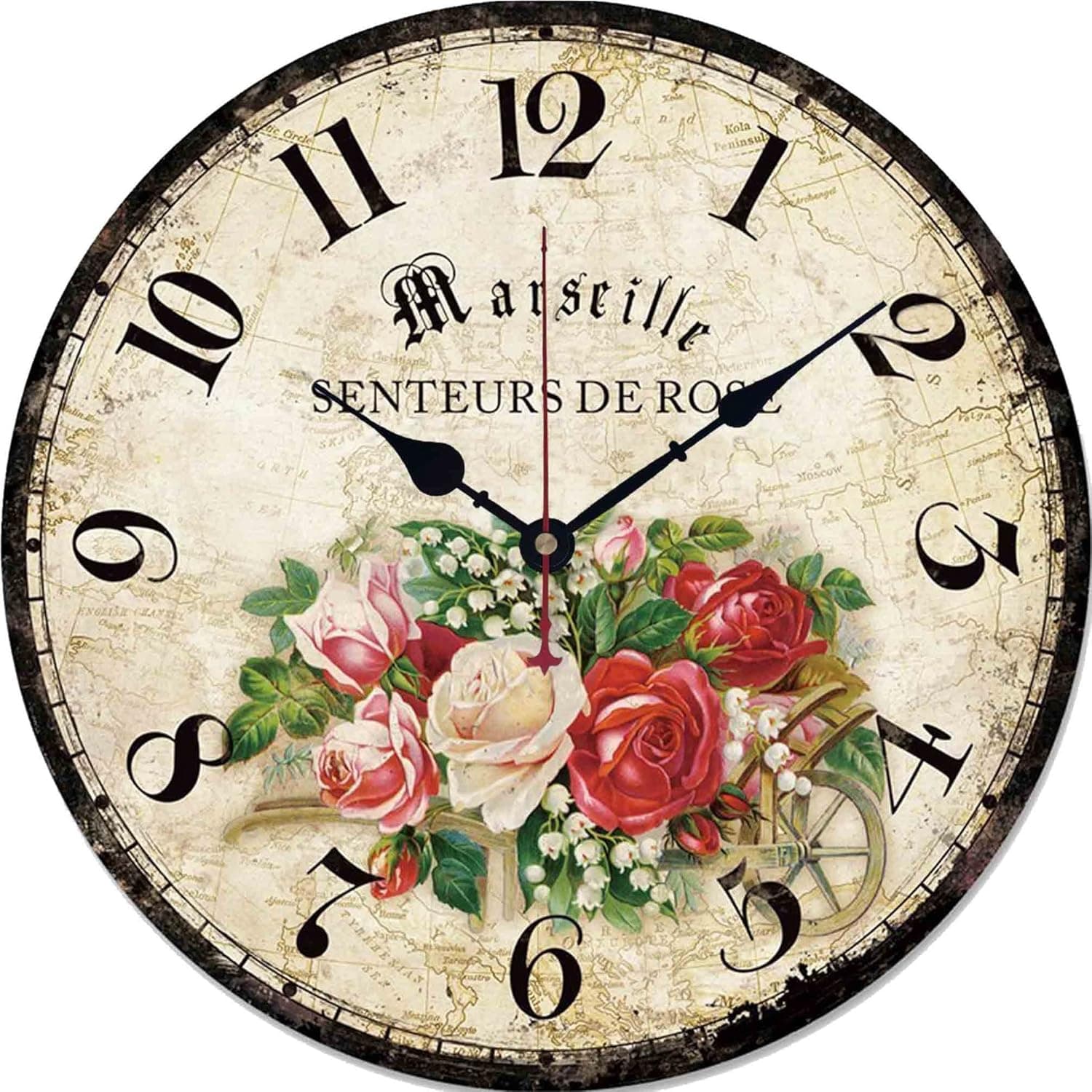HI GIRL 12 Inch Retro Wooden Wall Clock Farmhouse Decor, Silent Non Ticking Wall Clocks Large Decorative - Vintage Rustic Colorful Tuscan Country Outdoor