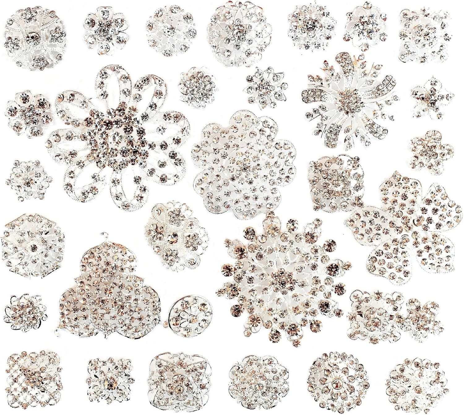 Your Perfect Gifts 32 pcs Rhinestone Silver Brooch Lot Wedding Brooch Bouquet DIY Kit Wholesale Assorted Crystal Rhinestone Bridal AMBR668