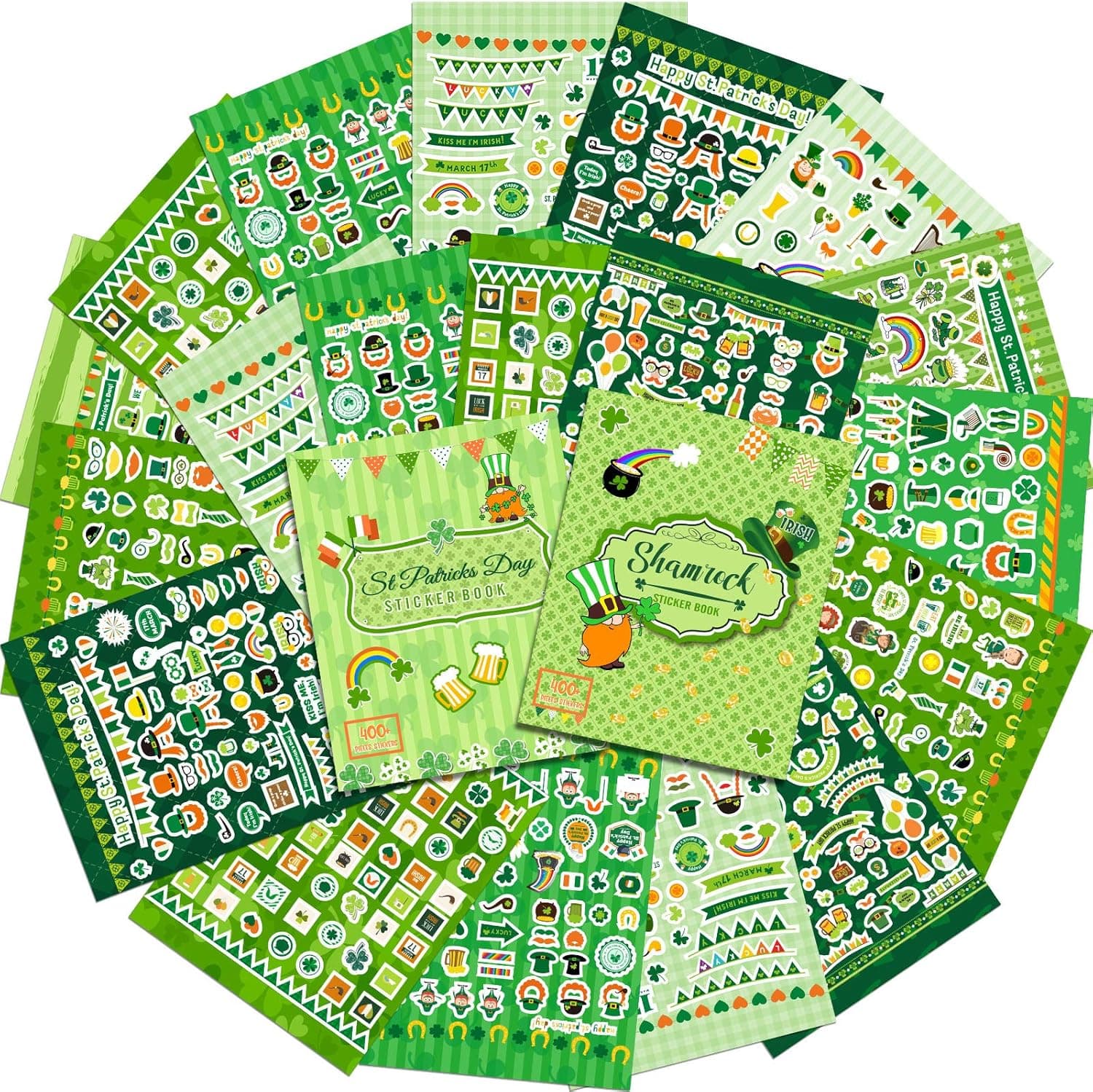800 Pieces Shamrock Stickers St. Patrick's Day Stickers St Patricks Day Sticker Book Bundle Rainbow Stickers Shamrock Party Home School Decorations