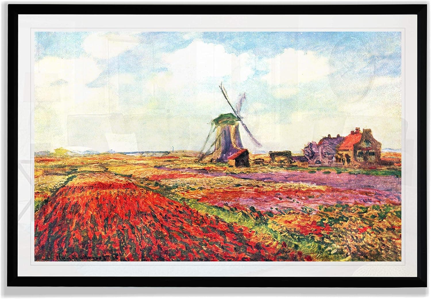 Monet Wall Art Collection Tulips of Holland by Claude Monet Fine Giclee Prints Wall Art in Premium Quality Ready to Hang 28X48, Black Frame