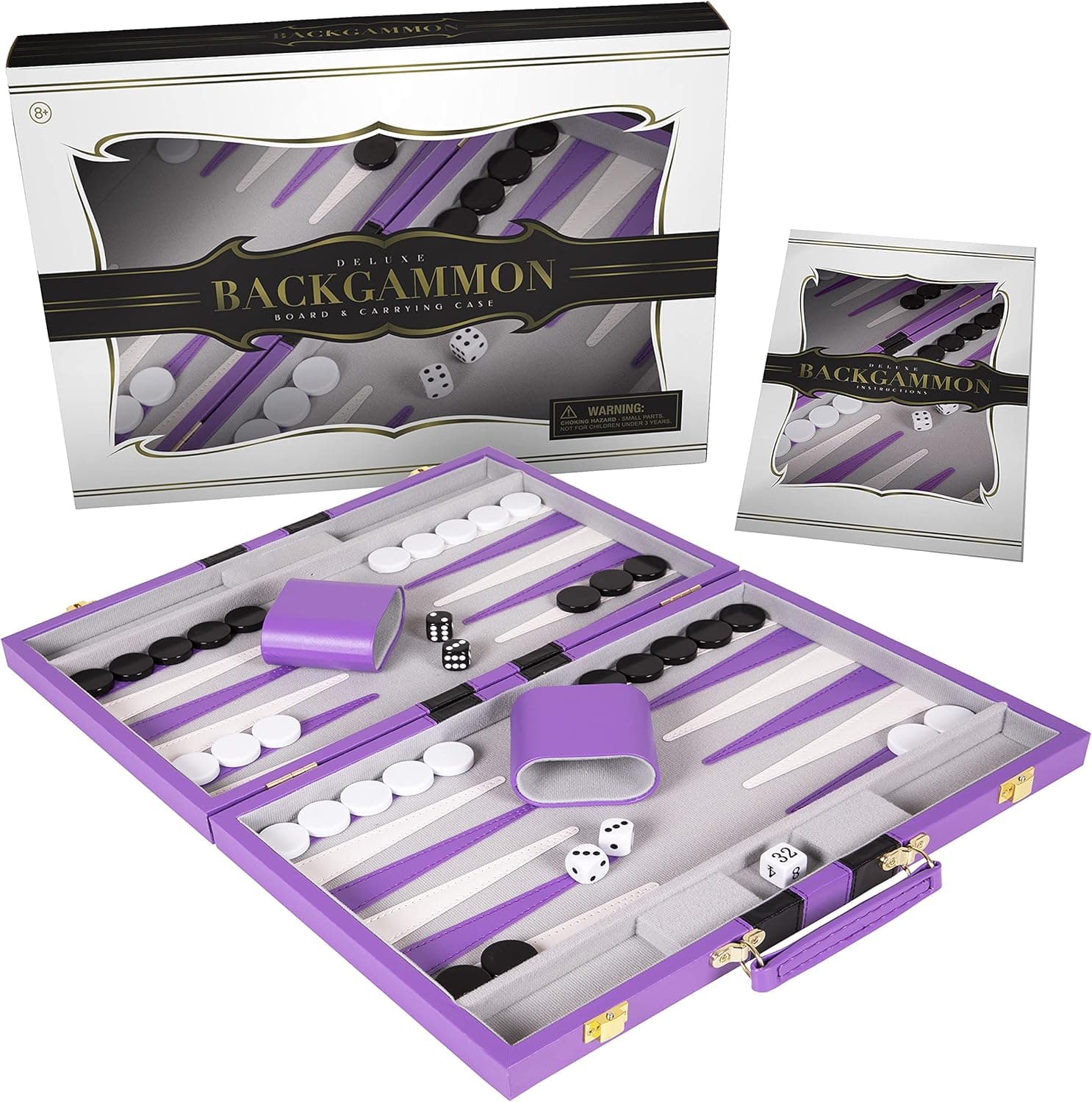 Crazy Games Backgammon Set - Classic Purple Small 11 Inch Backgammon Sets for Adults Board Game with Premium Leather Case - Best Strategy & Tip Guide (Purple, Small)