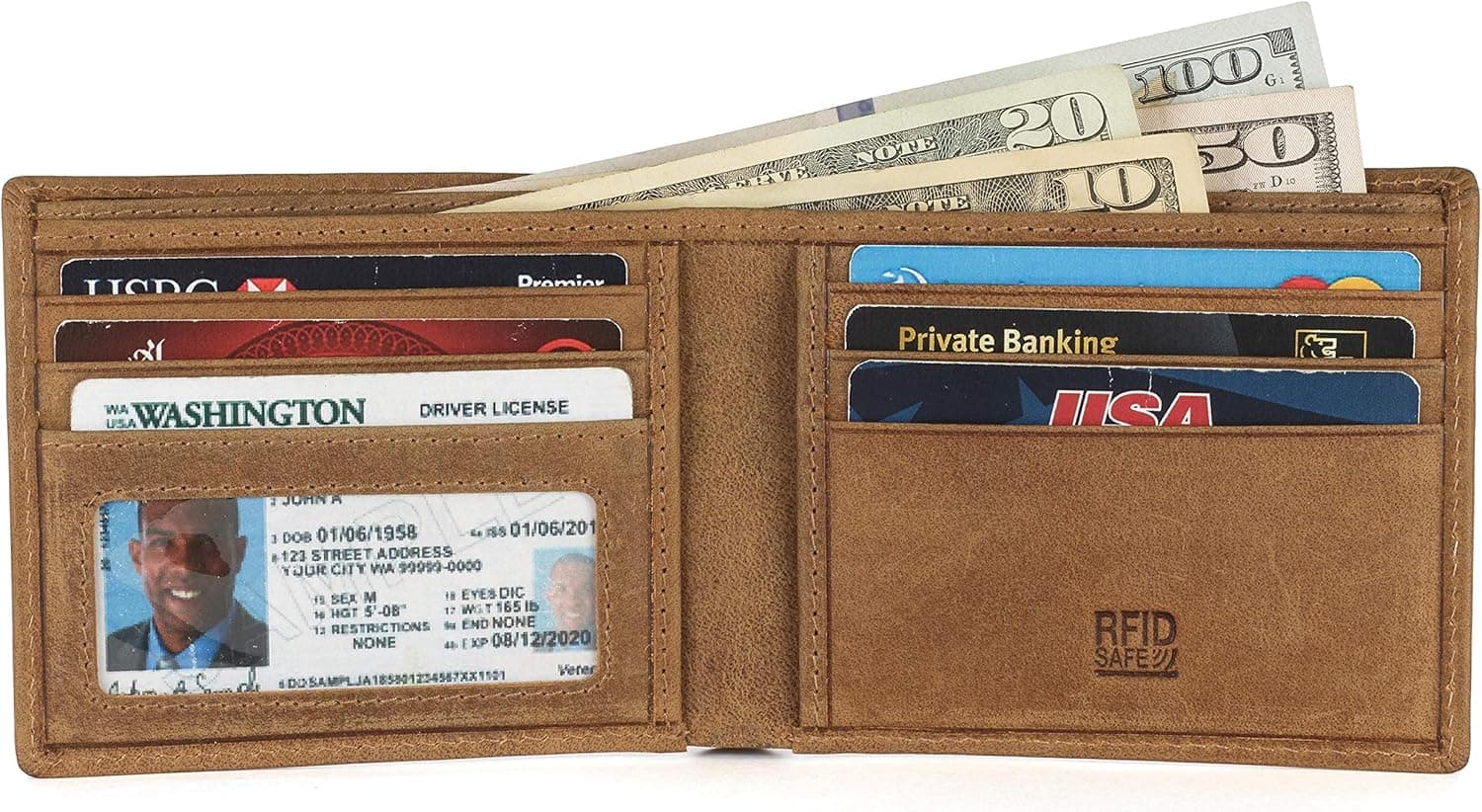 RFID Blocking Leather BiFold Wallets For Men With ID Window And Credit Card Slots comes in a Gift Box