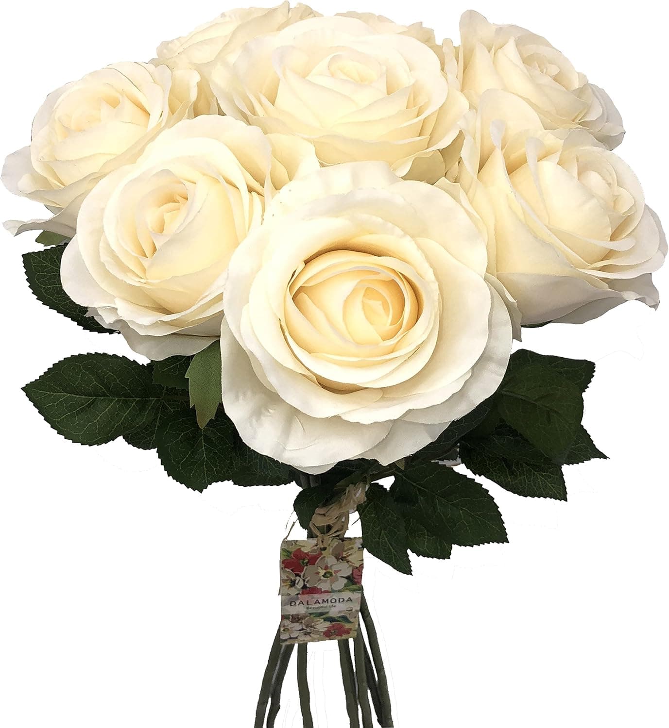 DALAMODA 8Pcs Big Heads Artificial Silk Open Rose Flower,DIY Wedding Bridal Bouquet Flower or DIY Any Decoration (Ivory)