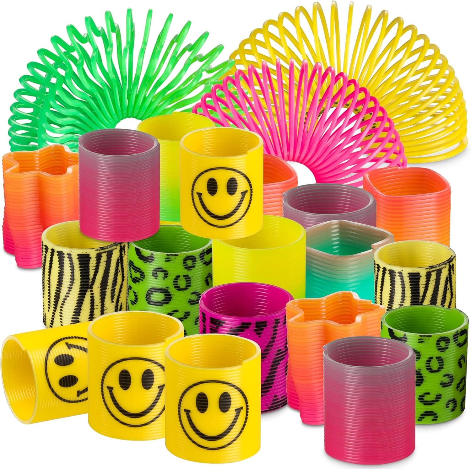 72 Pack of Mini Coil Spring - 1.4" Coil Spring Assortment in Plastic Canister, Assorted Colors and Styles - Small Bulk Toys for Kids, Party Favors, Carnival Game Prizes, Gift Bags, Stocking Stuffers
