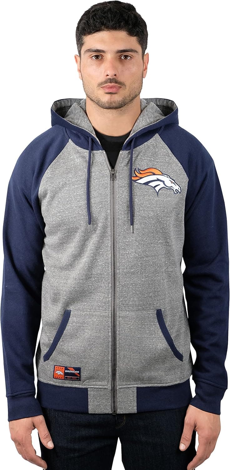 Ultra Game NFL Men's Full Zip Soft Fleece Raglan Hoodie