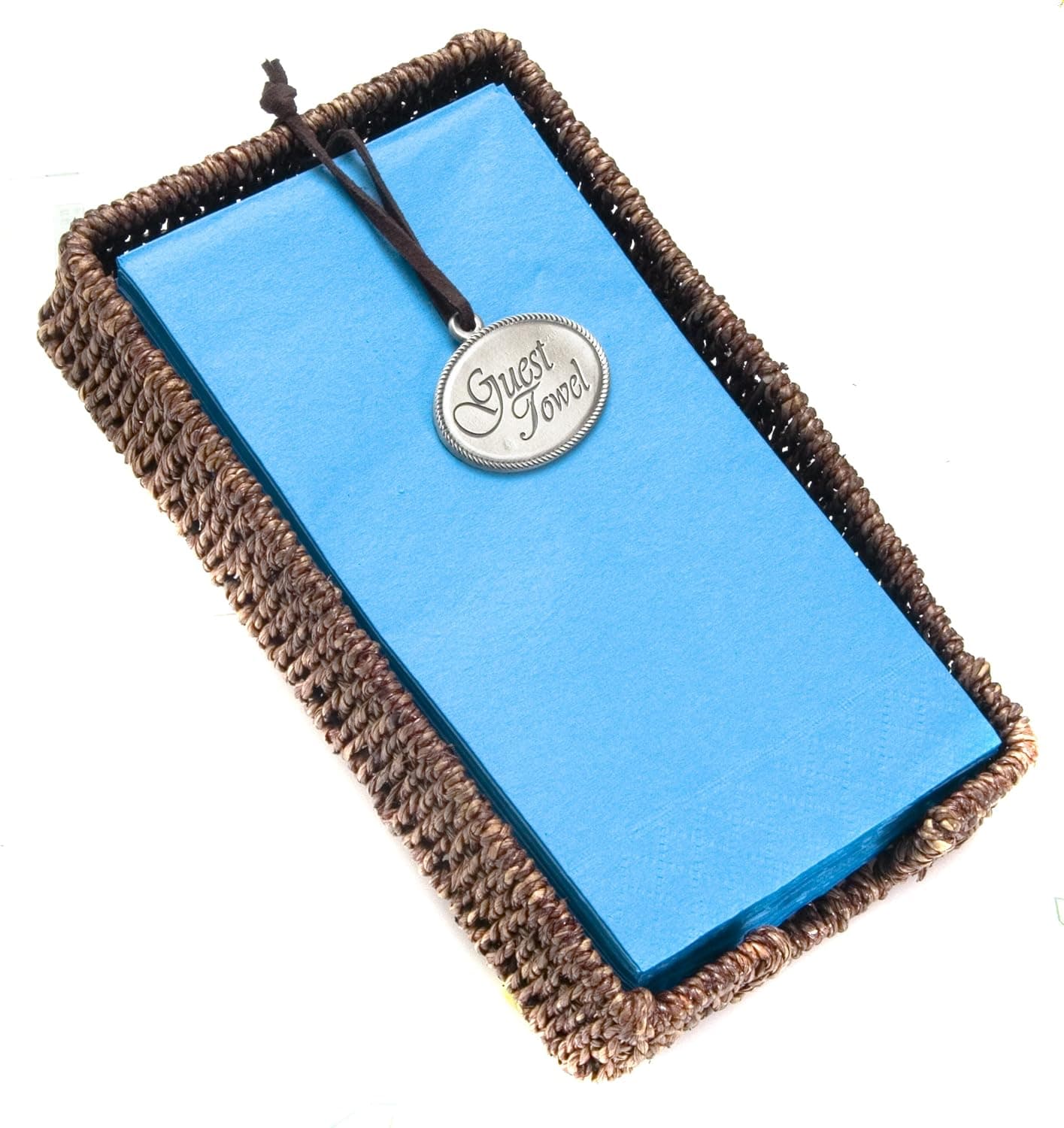 Rattan Guest Towel Holder / Rattan / Leather and Pewter Keeper