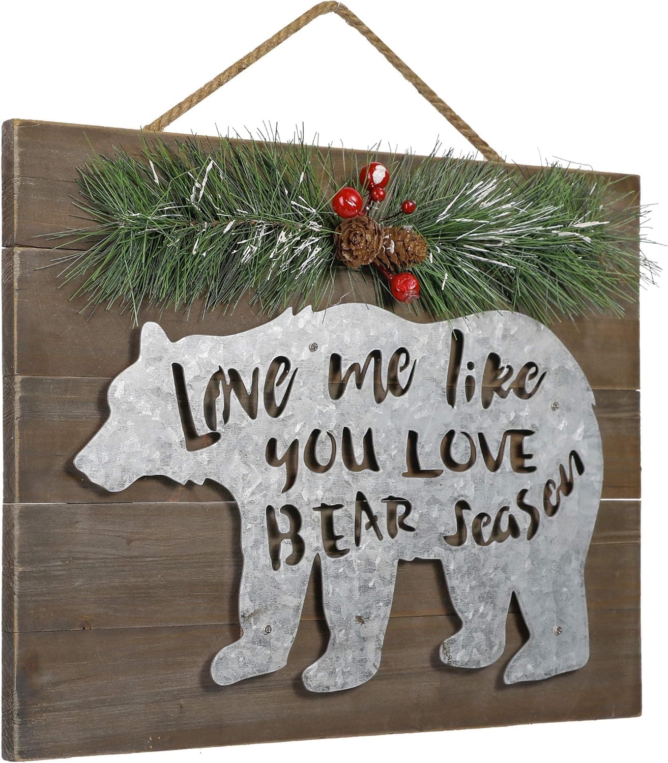 Valery Madelyn 16x12 inch Merry Christmas Wood Signs, Rustic Bear Wall Art Decor,Hanging Woodland Cabin Sign for Holiday Wall&Door Art Decoration