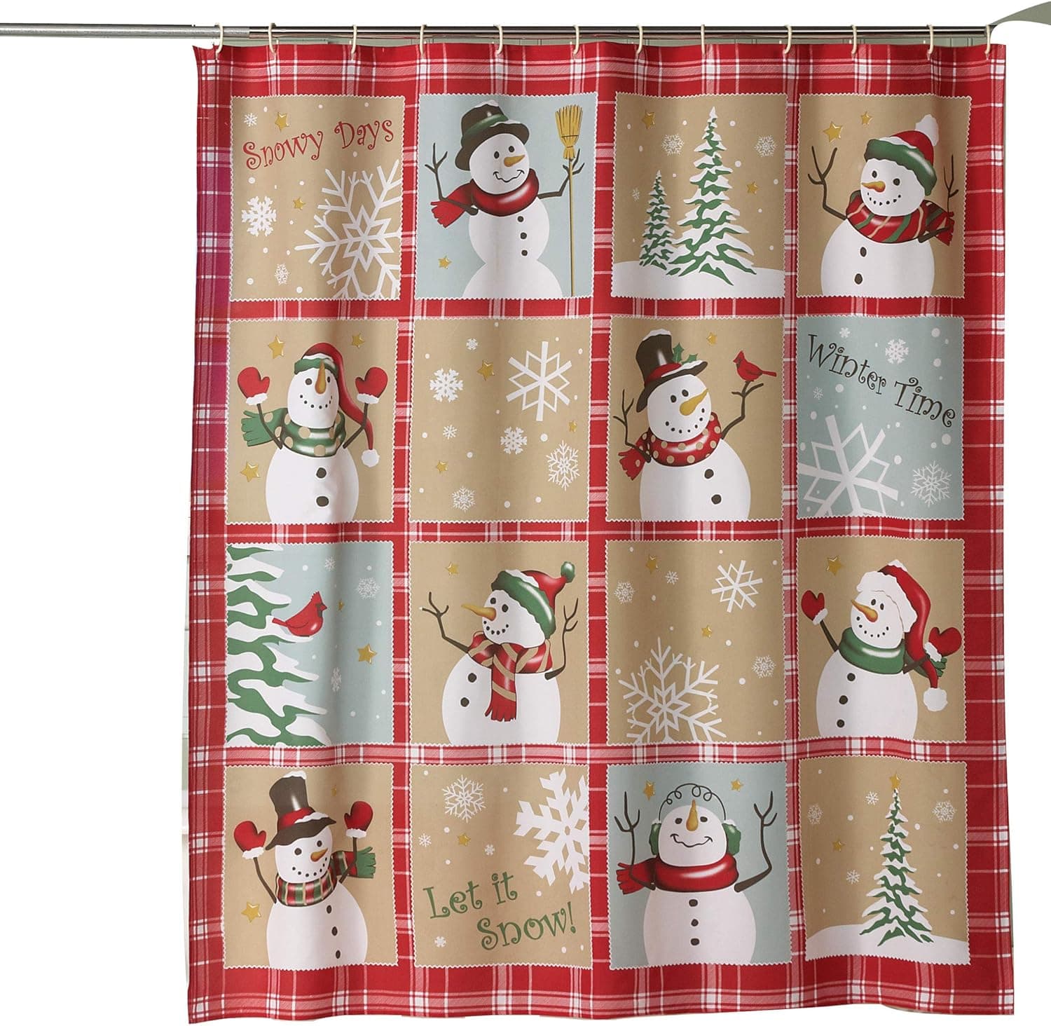 Collections Etc Snow Time Country Snowman Shower Curtain 72" x 70" x 0.25"