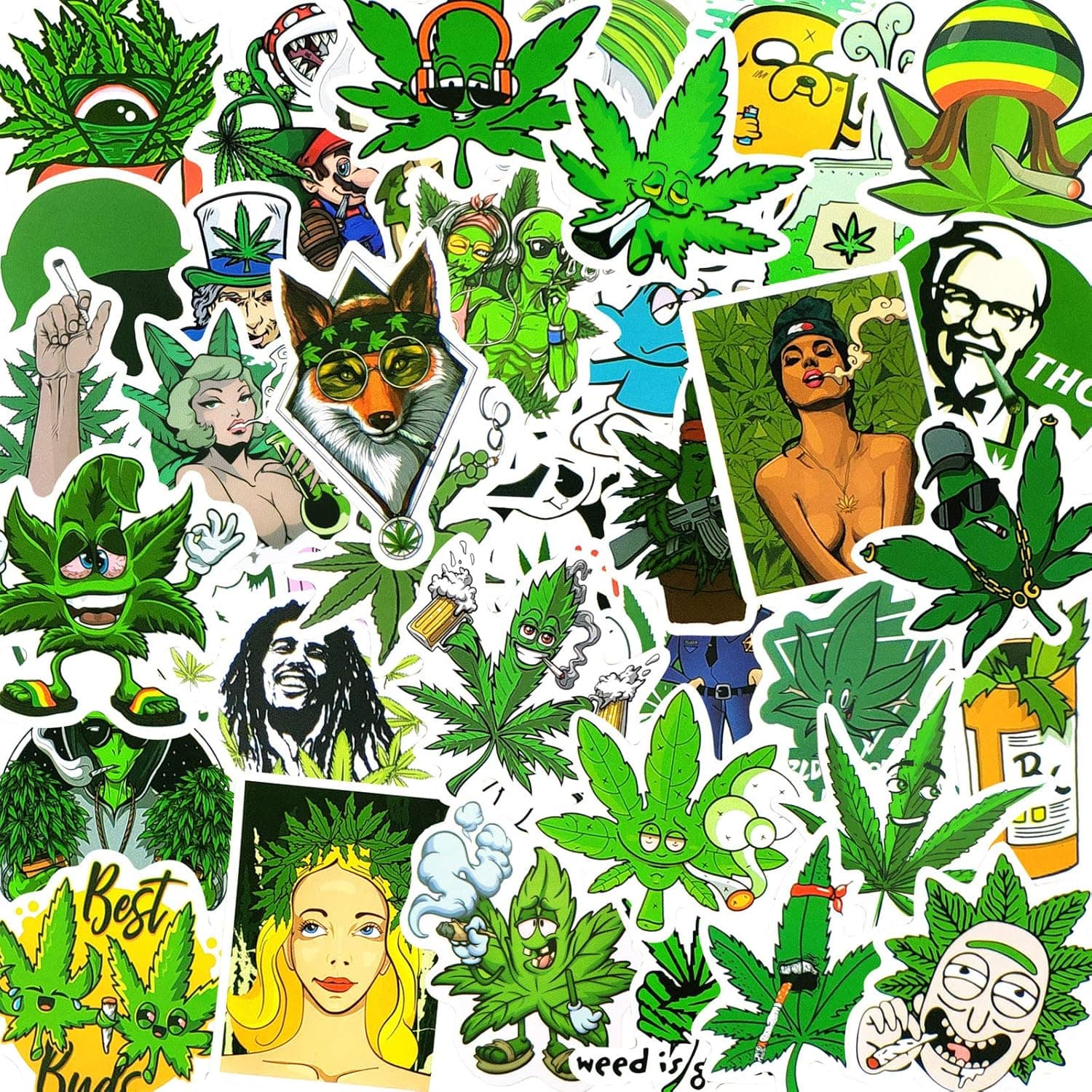 Funny Weed Stickers for Adults 50pcs, Cool Waterproof Vinyl Stickers for Water Bottles, Laptop, Phone, Skateboard, Guitar, Travel Case