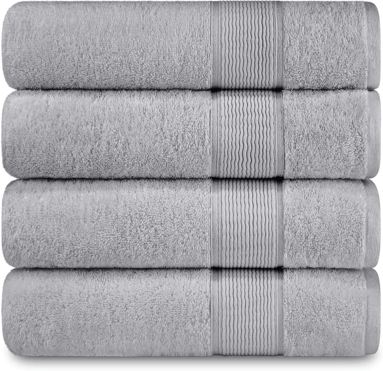 Adobella 4 Premium Turkish Bath Collection Towels, 100% Combed Turkish Cotton, 600 GSM, Super Plush, Ultra Absorbent and Quick Dry, Includes 4 Bath Towels, 27 x 54 inch, Gray (Set of 4)