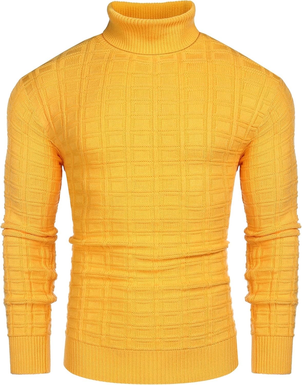 COOFANDY Men's Slim Fit Turtleneck Sweater Casual Solid Waffle Knitted Pullover Sweaters