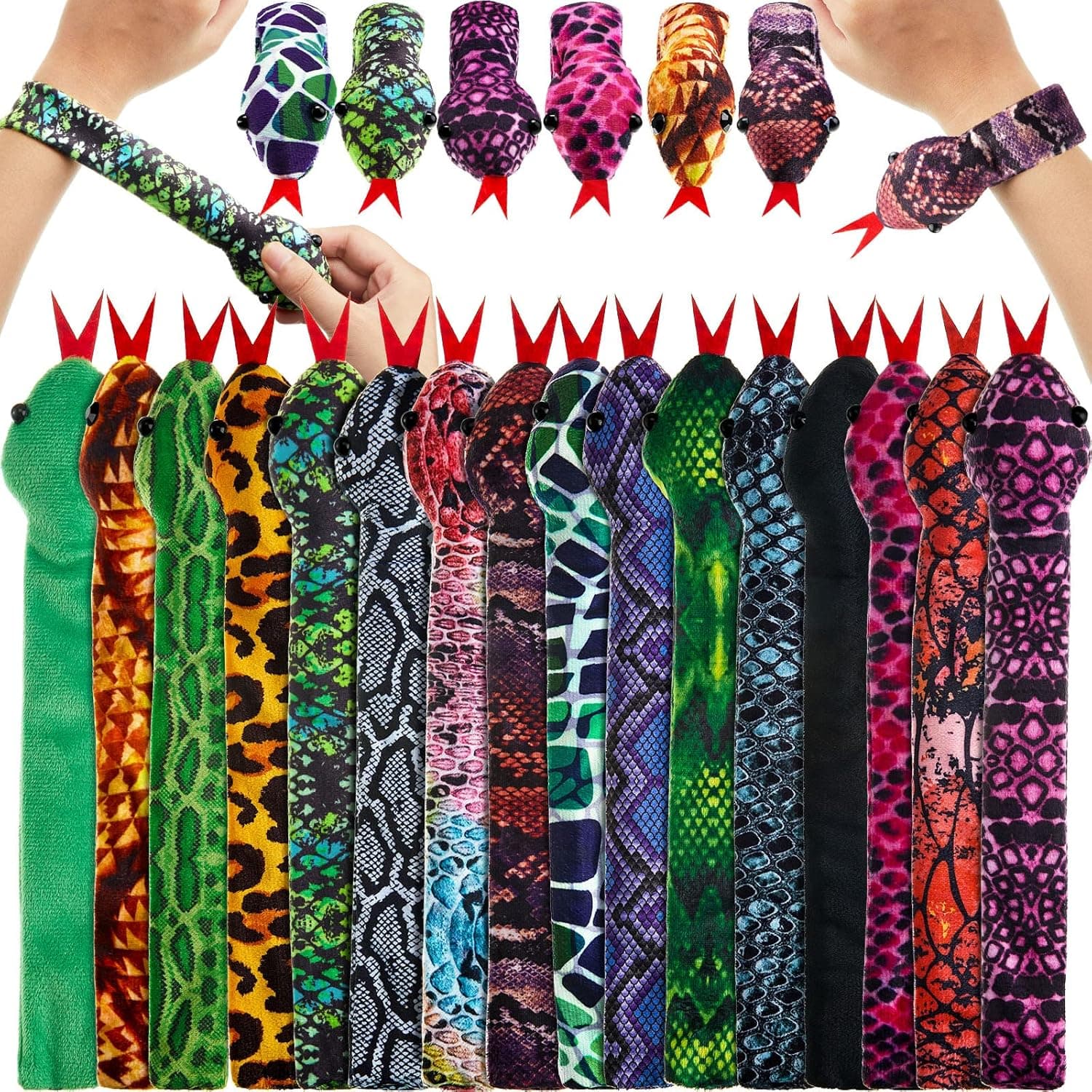 Deekin 48 Pieces Slap Bracelet Snake Snap Bracelets Animal Bracelets Fuzzy Snap Bracelets Kids Twist Animal Bracelet Kids' Play Bracelets Slap on Bracelet for Snake Reptile Party Favors