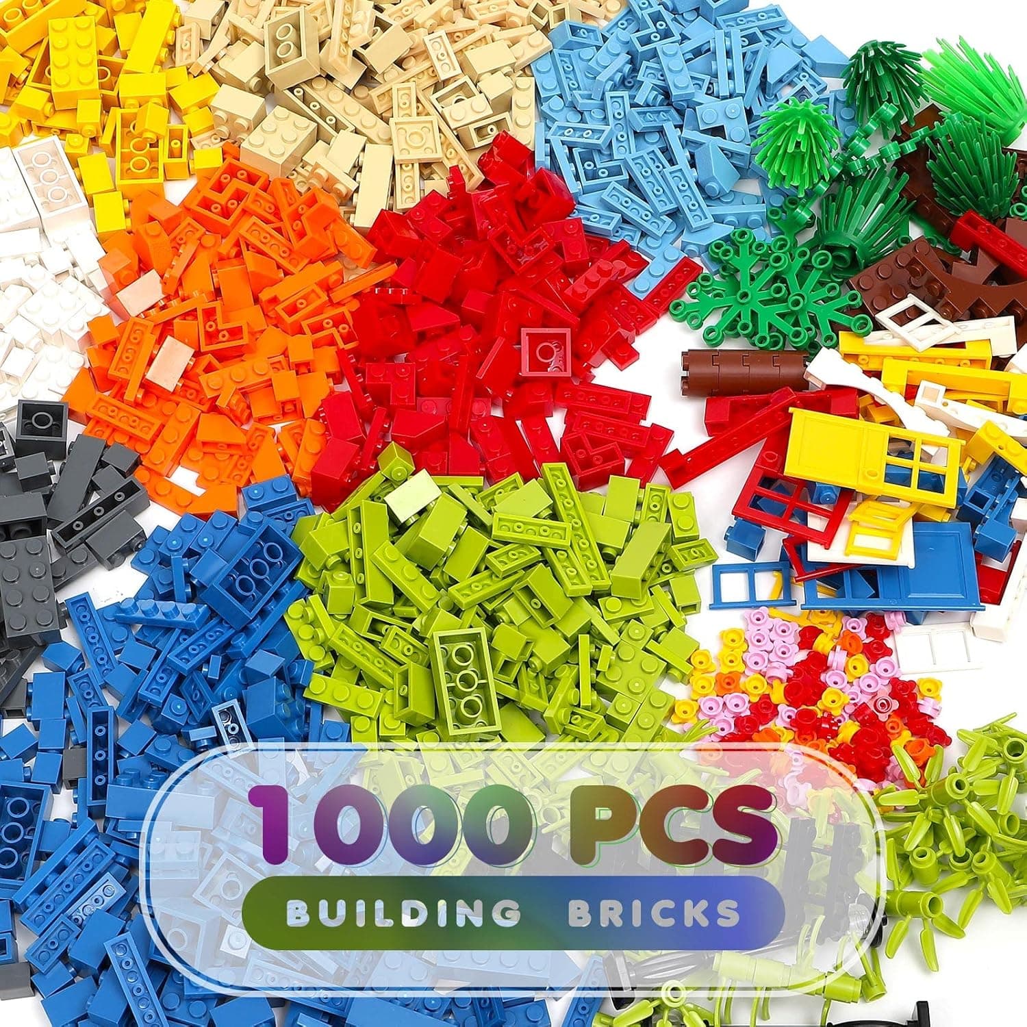 Etarnfly 1114PCS Building Blocks, Classic Building Blocks with Trees Plants Windows & Door Pieces - Mix Colors Bulks Building Sets for Boys and Girls, Compatible with All Brands