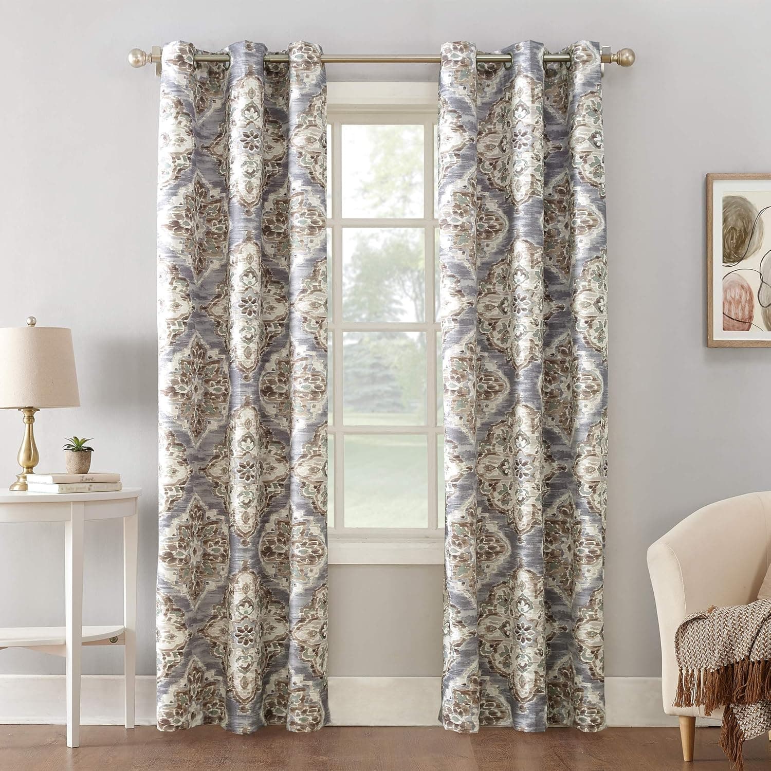 Sun Zero Regina Floral Watercolor Energy Efficient Grommet Curtain Panel, 40" x 84", Gray