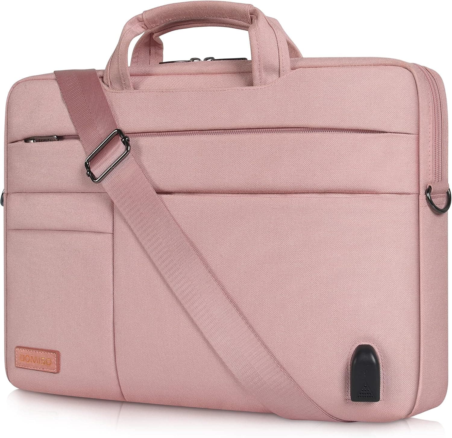 DOMISO 17 Inch Thickened Multi-Functional Laptop Sleeve Business Briefcase Messenger Bag with USB Charging Port Compatible for 17-17.3" Notebook/Dell/Acer/HP/MSI, Pink