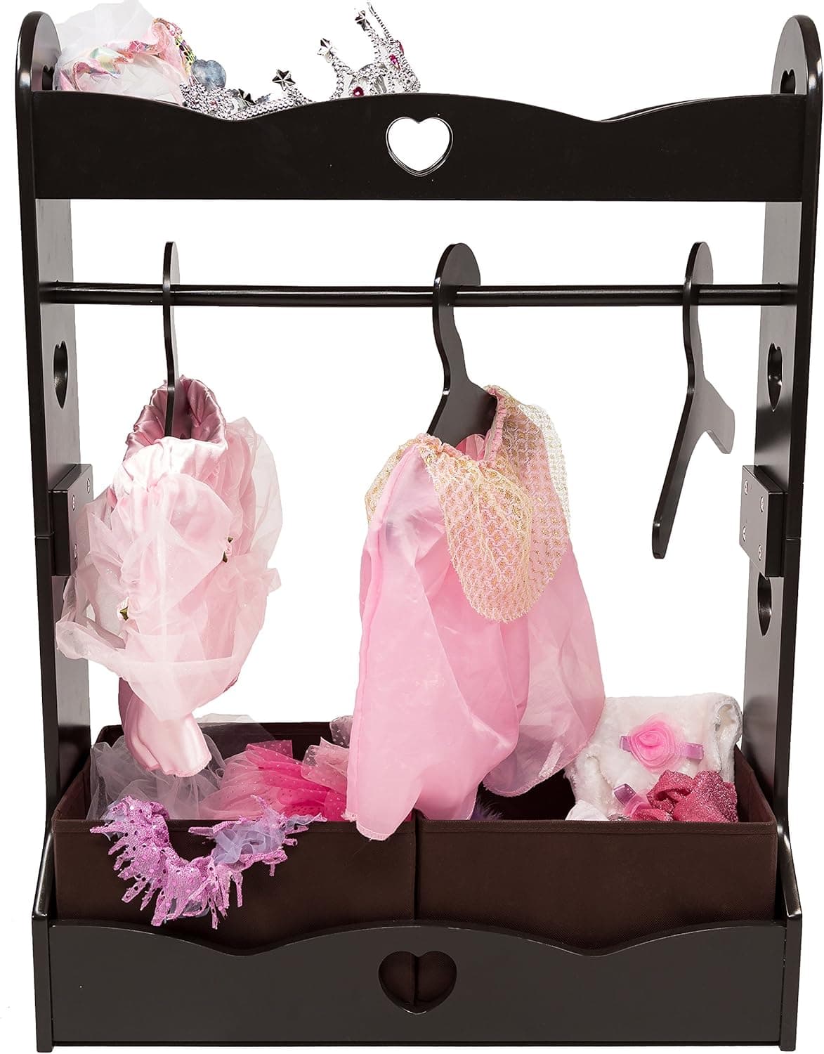 MMP Living Dress up Center with 3 Hangers, 2 Removable Storage Bins and top Shelf - Espresso Brown, Over 2.5 feet Tall