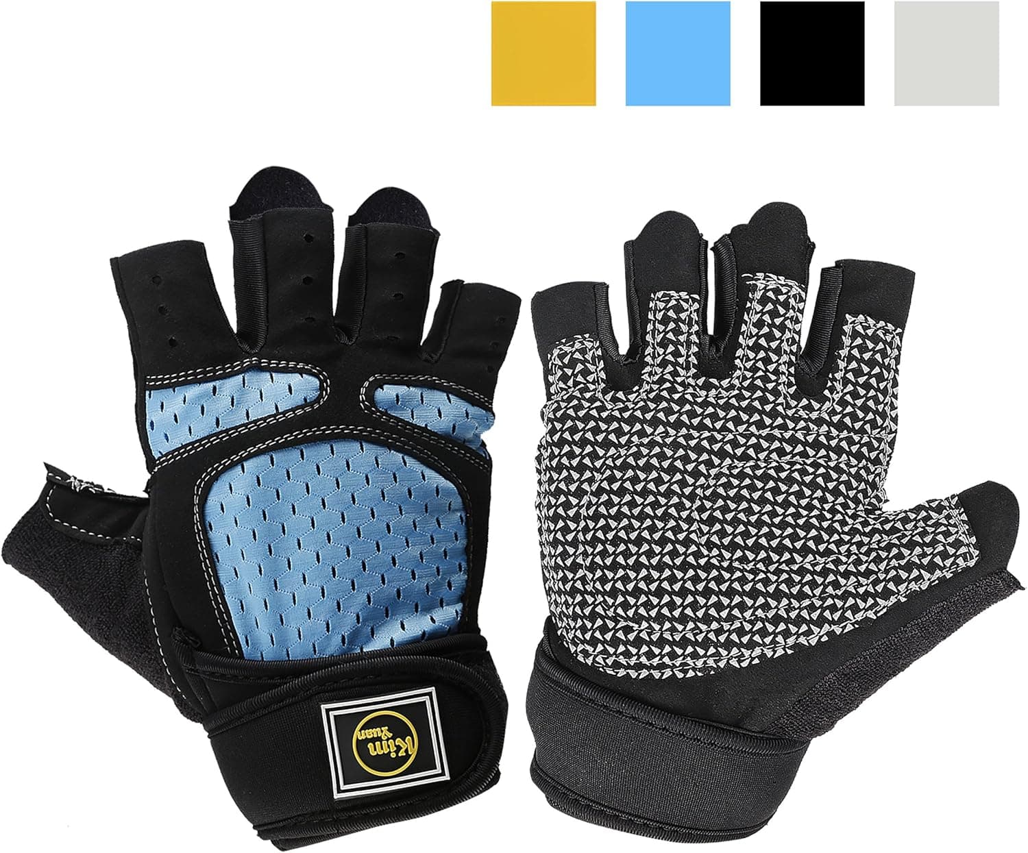 Kim Yuan Weight Lifting Gloves with Wrist Wrap Support & Full Palm Protection，for Gym Powerlifting, Weight/Cross Training, Fitness, Exercise, Men & Women Blue
