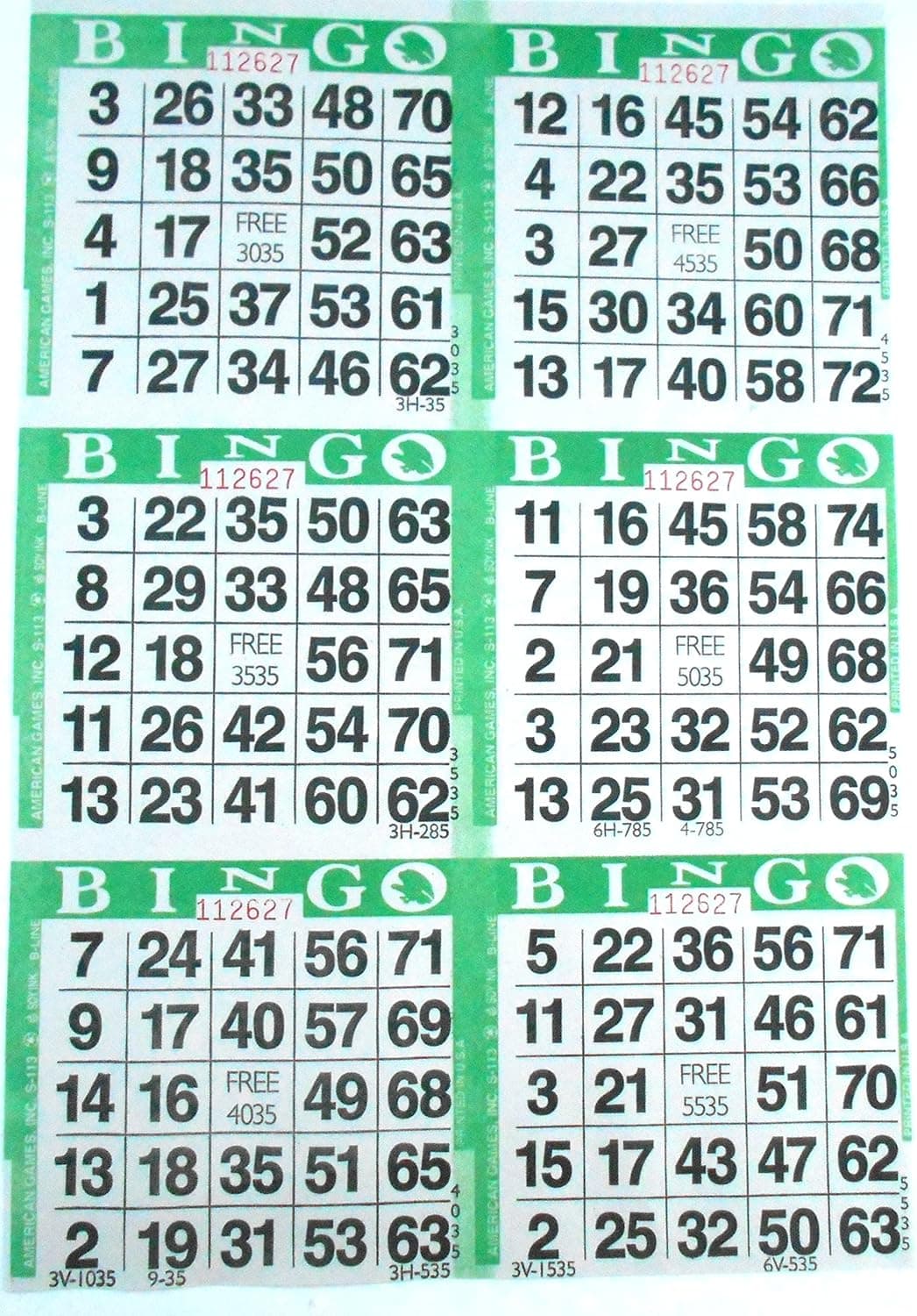 SmallToys 6 on Green Bingo Paper Game Cards - 500 Sheets - 8 Inch by 12 Inch Size Disposable Sheet - Made in USA