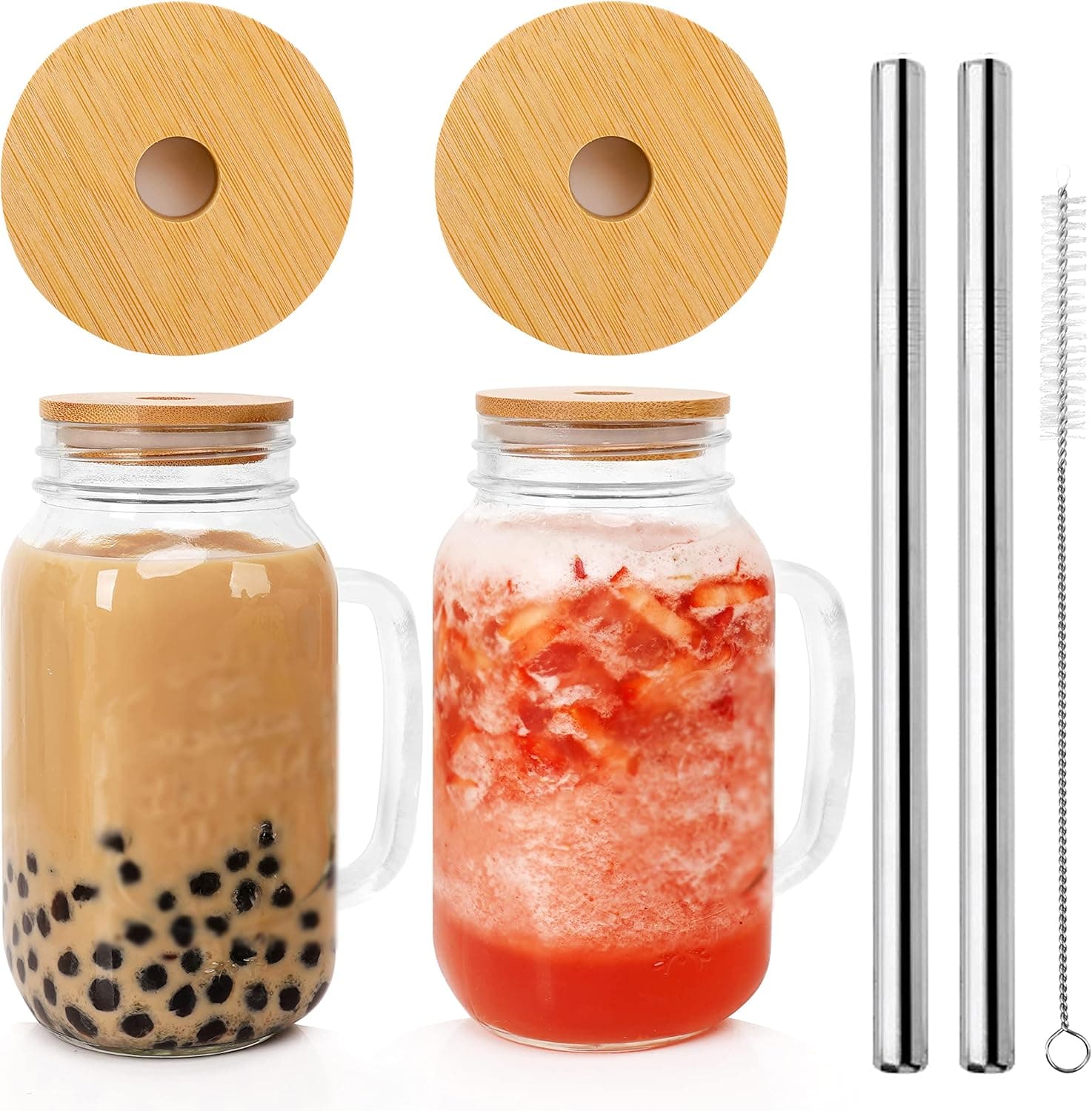 ANOTION Mason Jar with Lid and Straw