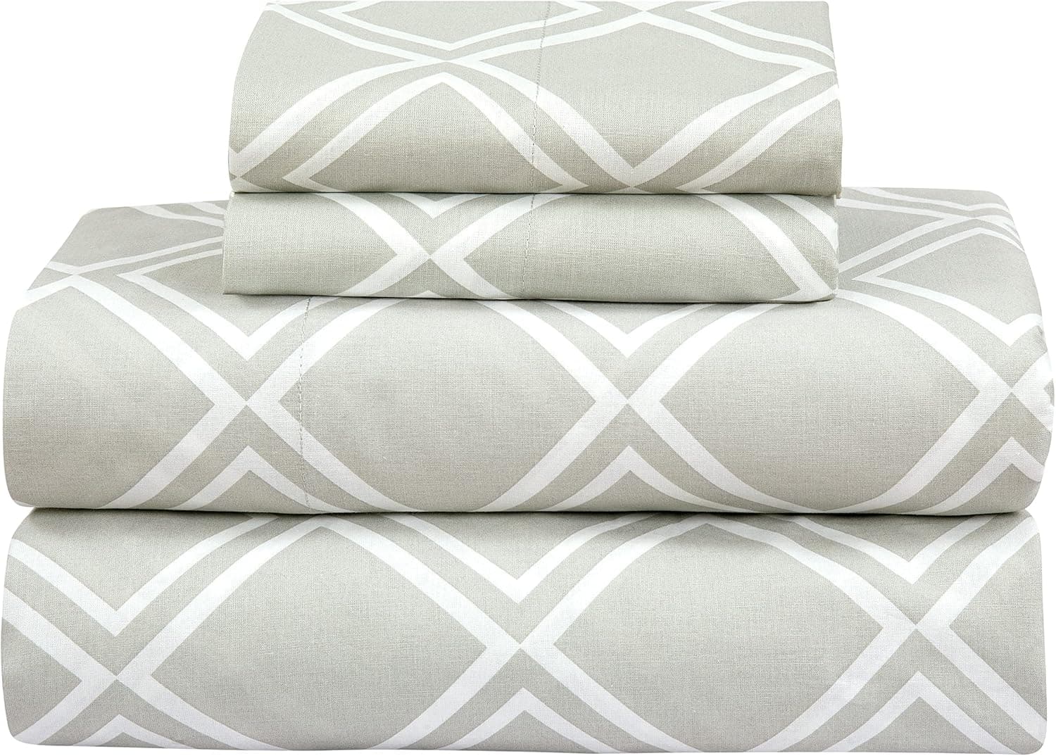 Royale Linen 300 Thread Count 100% Long Staple Combed Cotton Sheet Set - 3 Piece Bed Sheet 1 Fitted Sheet, 1 Flat Sheet, 1 Pillow case - Breathable, Cool & Crisp Percale Sheet Set (Twin,Grey Diamond)