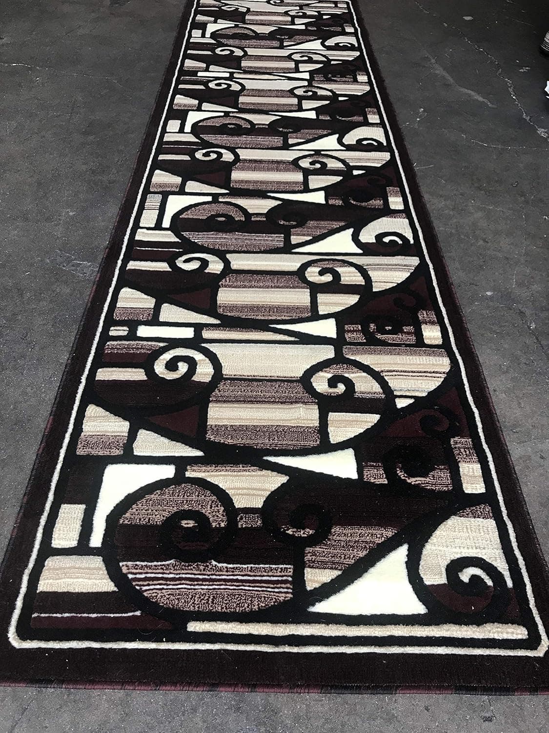 Modern Long Contemporary Runner Area Rug Burgundy Black Beige Americana Design 110 (32 Inch X 15 Feet 10 Inch)