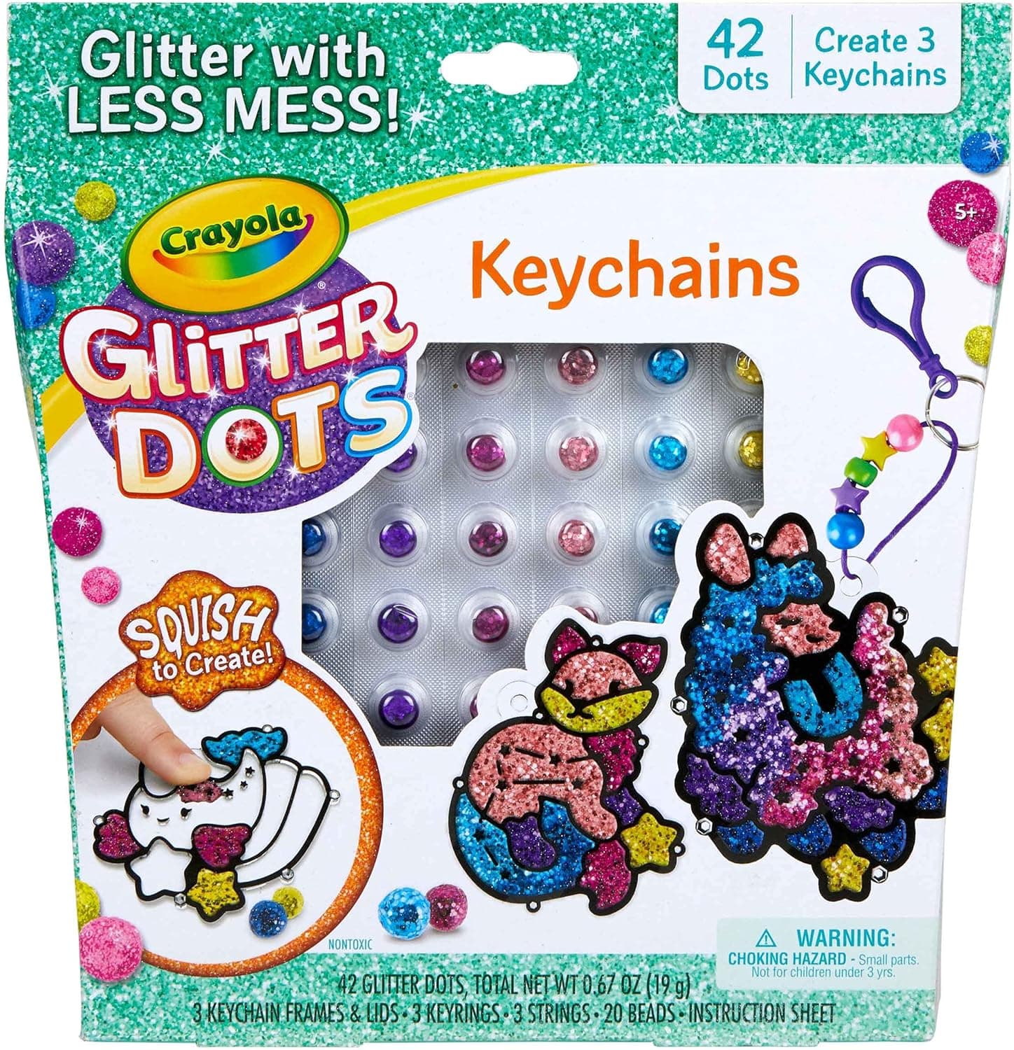 Crayola Glitter Dots DIY Keychains, Animal Craft, Gift for Kids, Ages 5, 6, 7, 8, Multi