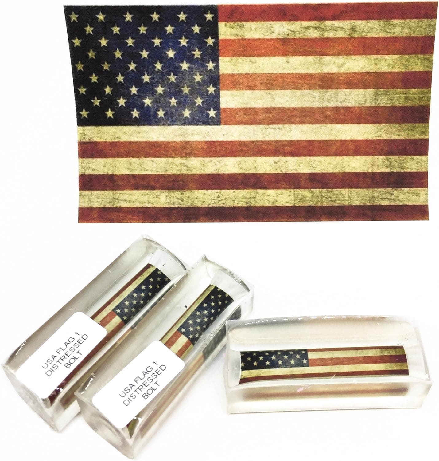 (1) One Pen Blank PKM USA DISTRESSED FLAG LABEL CAST ACRYLIC PEN BLANK FITS 30 CAL BOLT ACTION