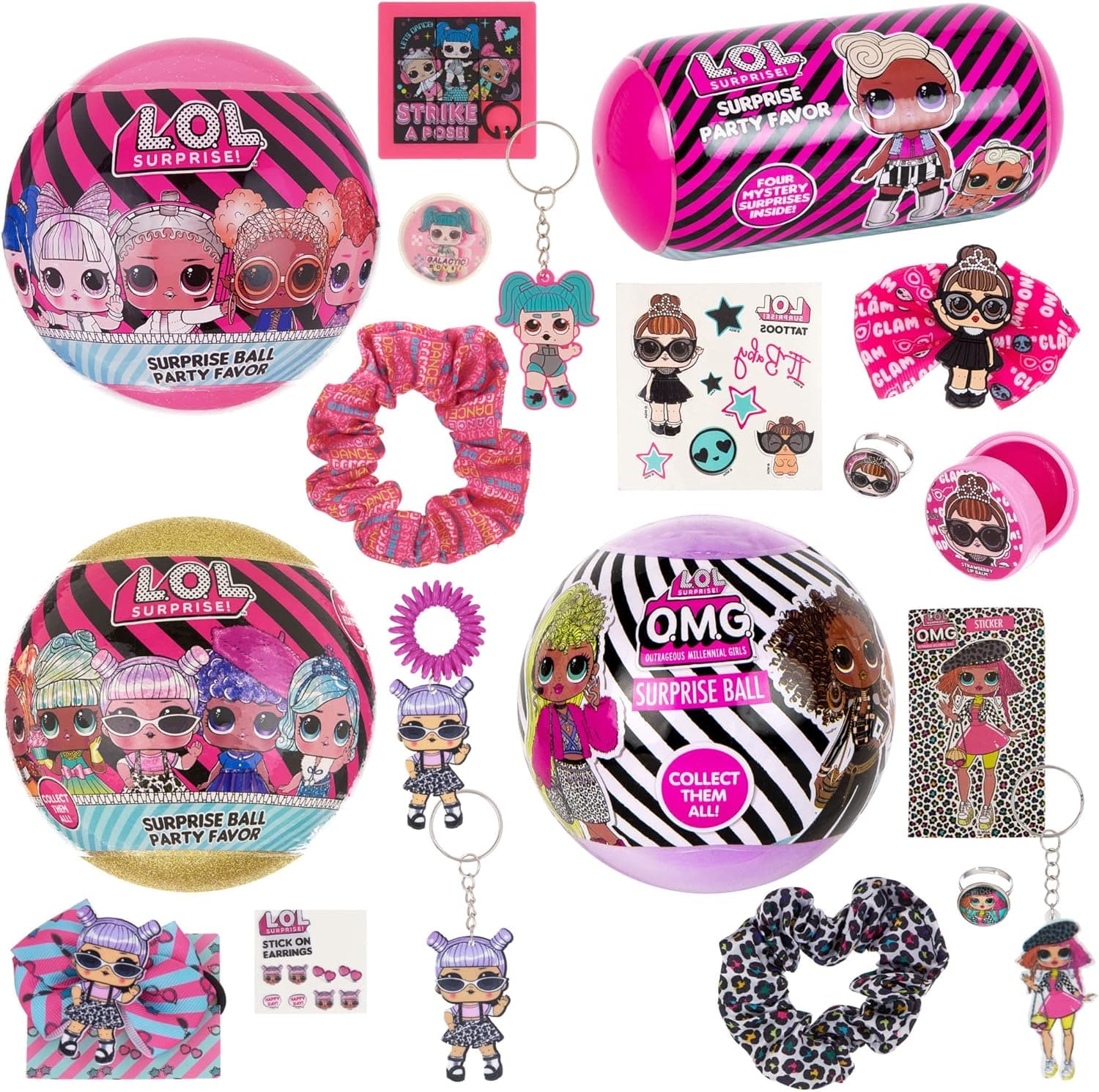 L.O.L. Surprise! 4 Pack Novelty Surprise Ball Assortment w/Accessories Balls Value Pack, LOL Surprise! OMG Birthday, LOL Surprise Dolls Party Favors and Accessories for Girls