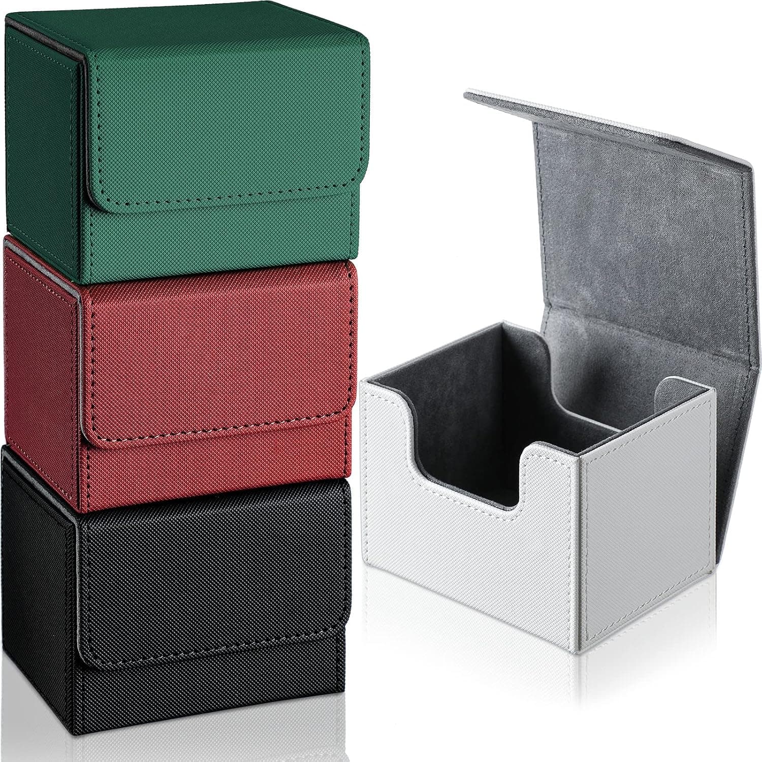 Yookeer 4 Pieces Leather Deck Card Boxes Cards Deck Game Box for Collectible Playing Card Box Compatible with MTG Commander Decks (Black, White, Red, Green, Horizontal)
