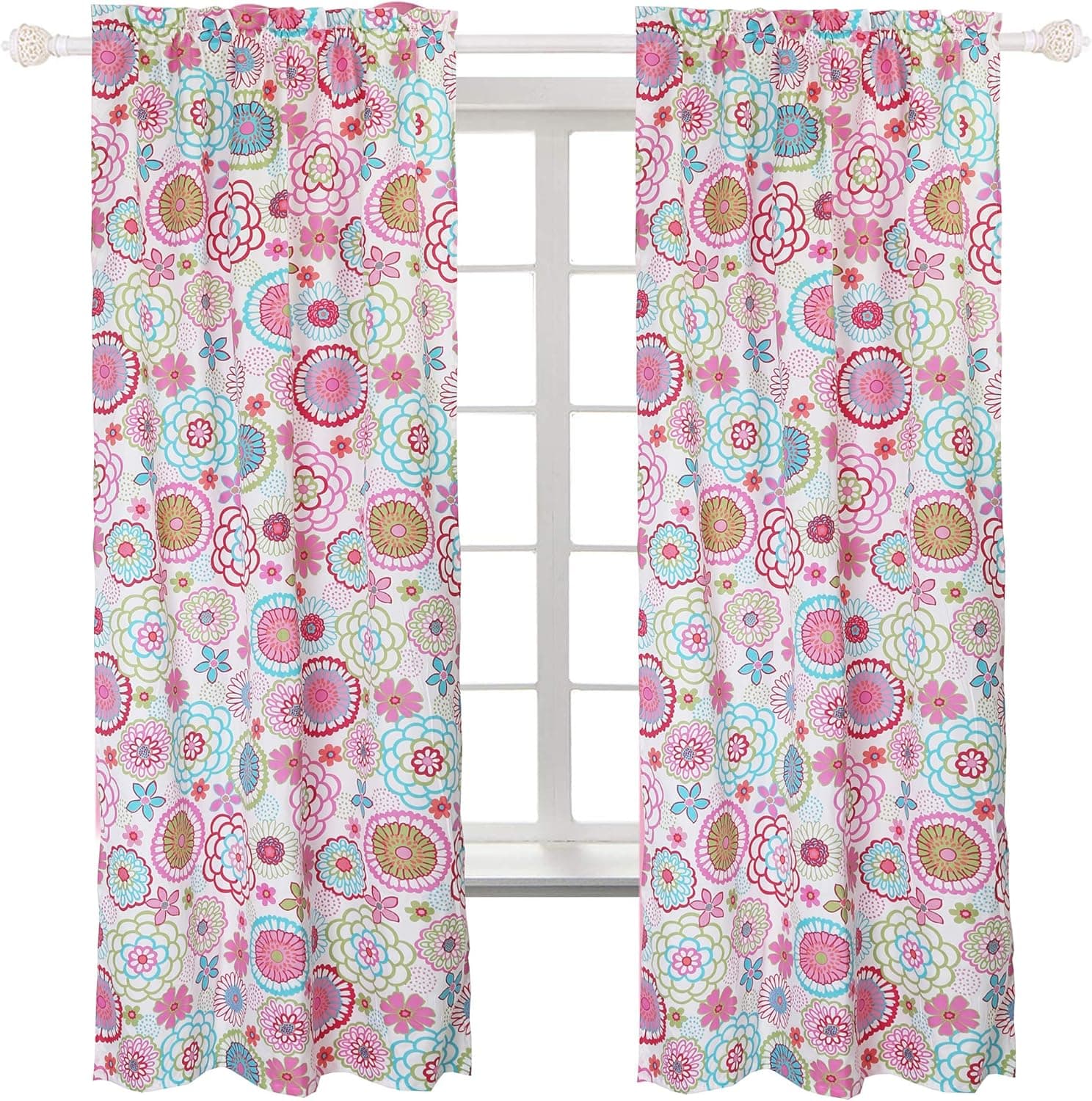 Cozy Line Home Fashions Mariah Pink Floral Flower Colorful Girl Window Curtain Panel Set of 2, 84" inch Long - 2 Piece