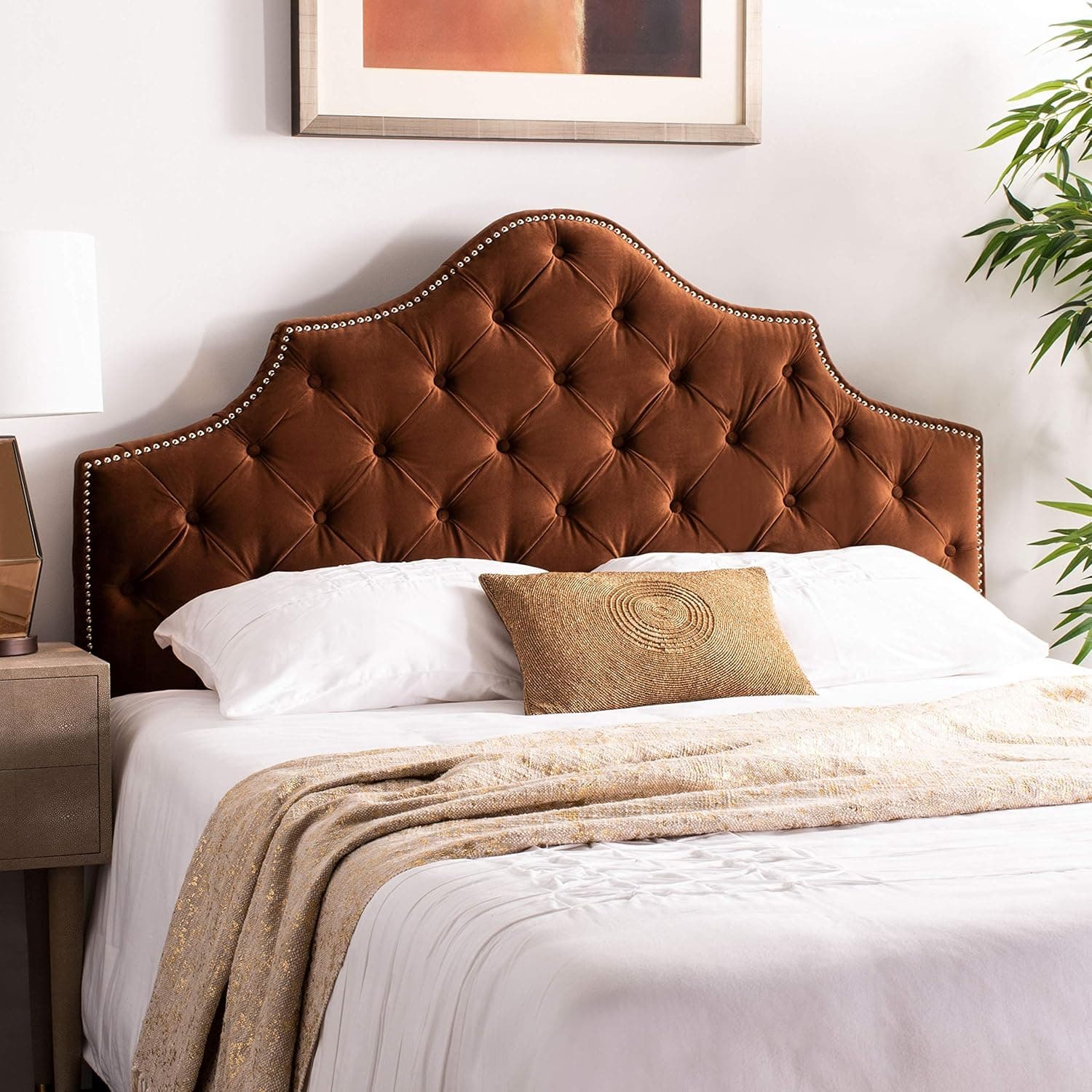 Safavieh Mercer Collection Arebelle Velvet Headboard, Queen, Chocolate Brown