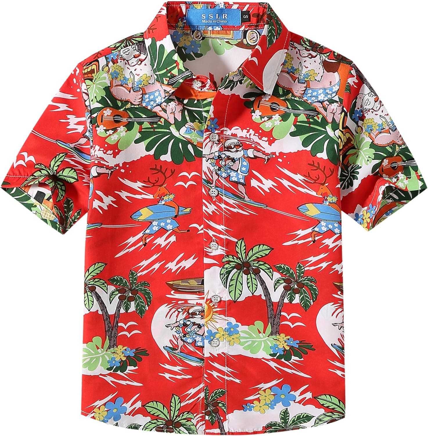SSLR Big Boys' Santa Claus Party Tropical Ugly Hawaiian Christmas Shirts