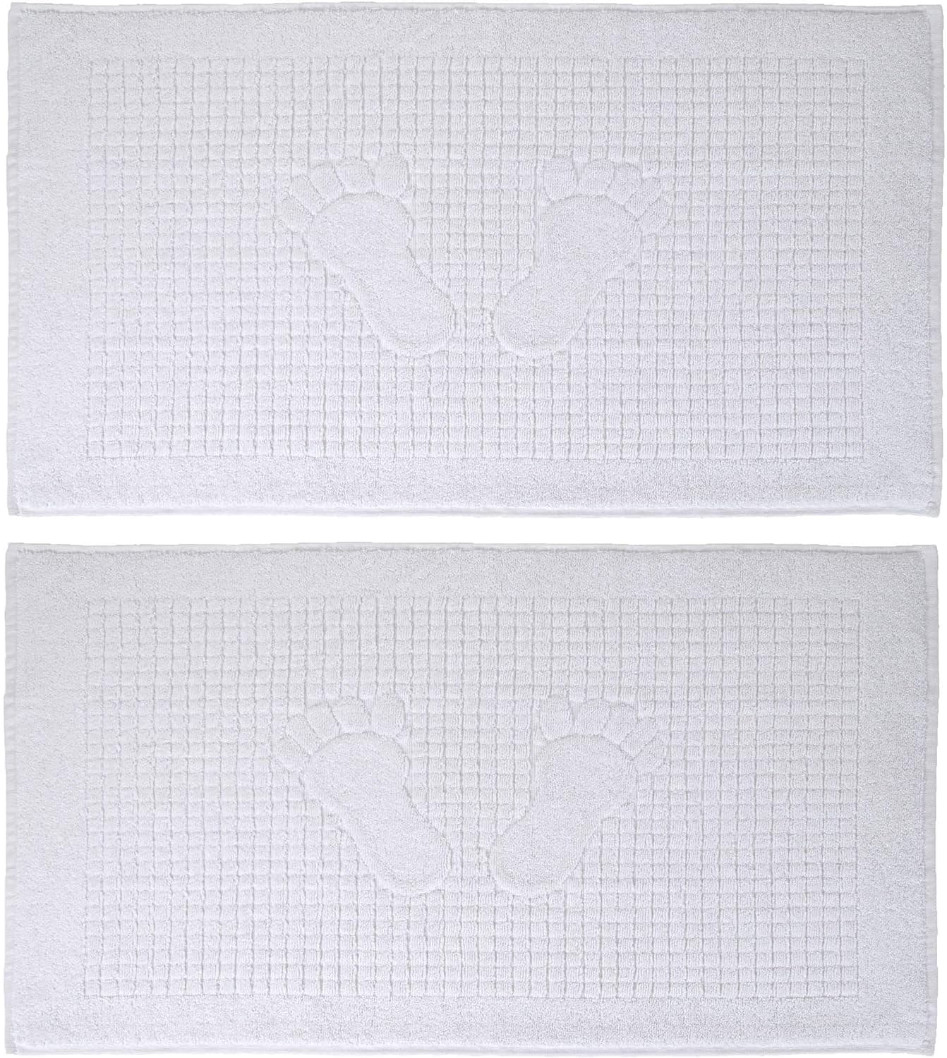 2 Pack 100% Cotton Bath Mat Towel - Bath Floor Towels - Reversible Bath Rug Machine Washable Feet Towel 18 X 34 Inches White