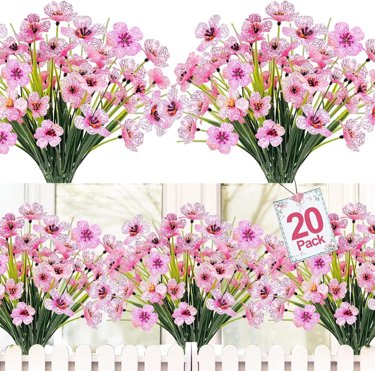 20 Bundles Orchid (360 Heads) Artificial Flowers for Outdoors UV Resistant Outdoor Flowers Fake Flowers Outside Faux Flowers Plastic Fake Plant for Planters Home Garden Summer Decor (Pink)