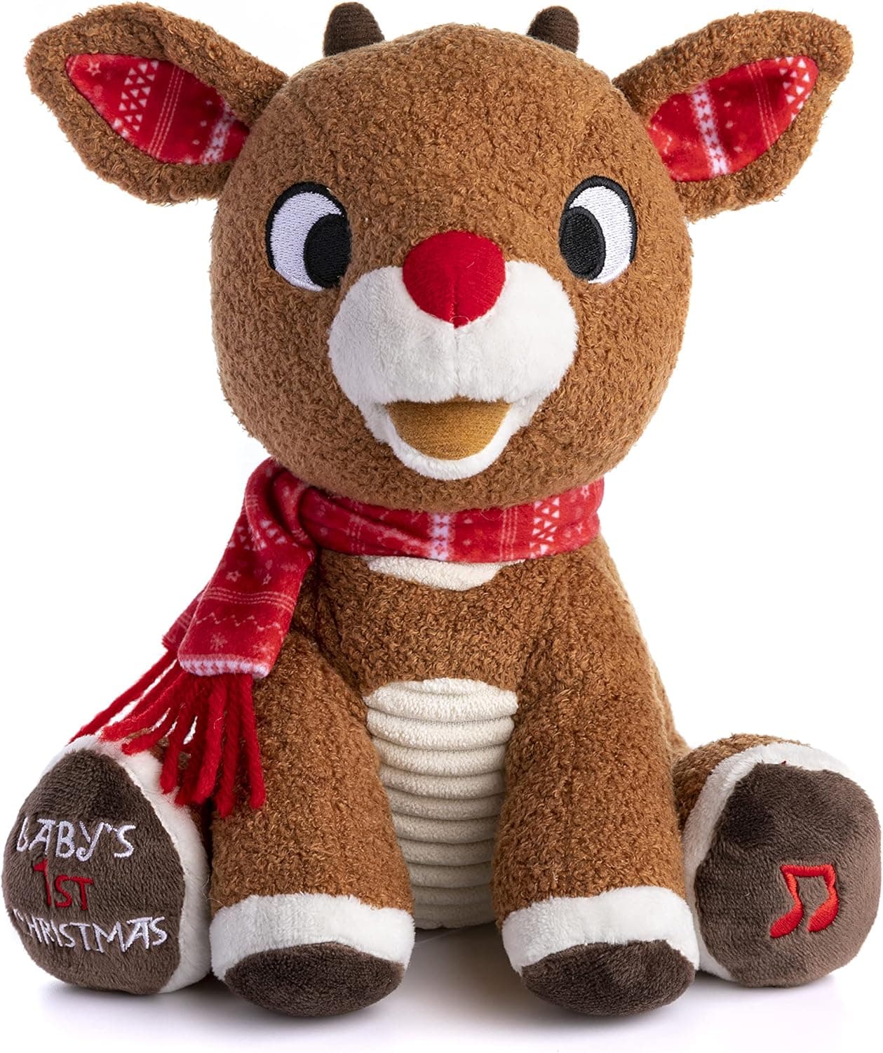 KIDS PREFERRED Santa Claus Rudolph The Red-Nosed Reindeer Musical Stuffed Animal, Baby's First Christmas Plush, 8 Inches