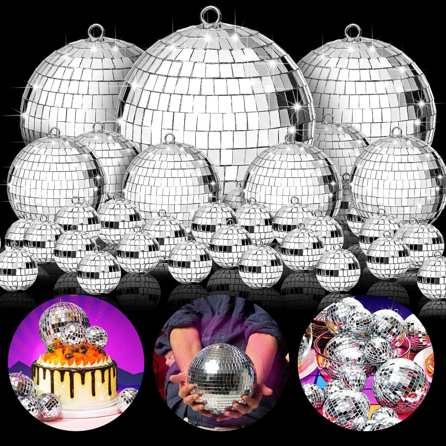 35 Pcs Mirror Disco Balls Ornaments Mini Disco Ball Decorations Reflective Mirror Ball Decoration 70s Disco Themed Party Decor for Valentine's Day Tree Ornaments (2 Inch, 3 Inch, 4 Inch, 6 Inch)