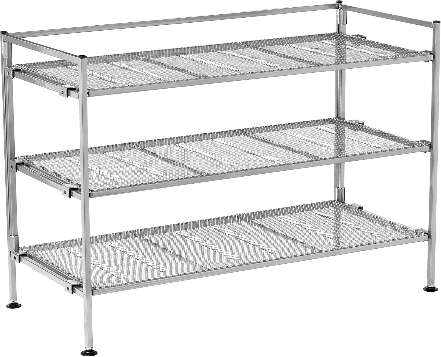 Seville Classics Multi Level Shoe Rack Sturdy Freestanding Shelf for Bedroom, Closet, Entryway, Stackable Durable Metal Home Storage, 3-Tier, 12-Pair Mesh, Satin Pewter Mesh 1 Piece