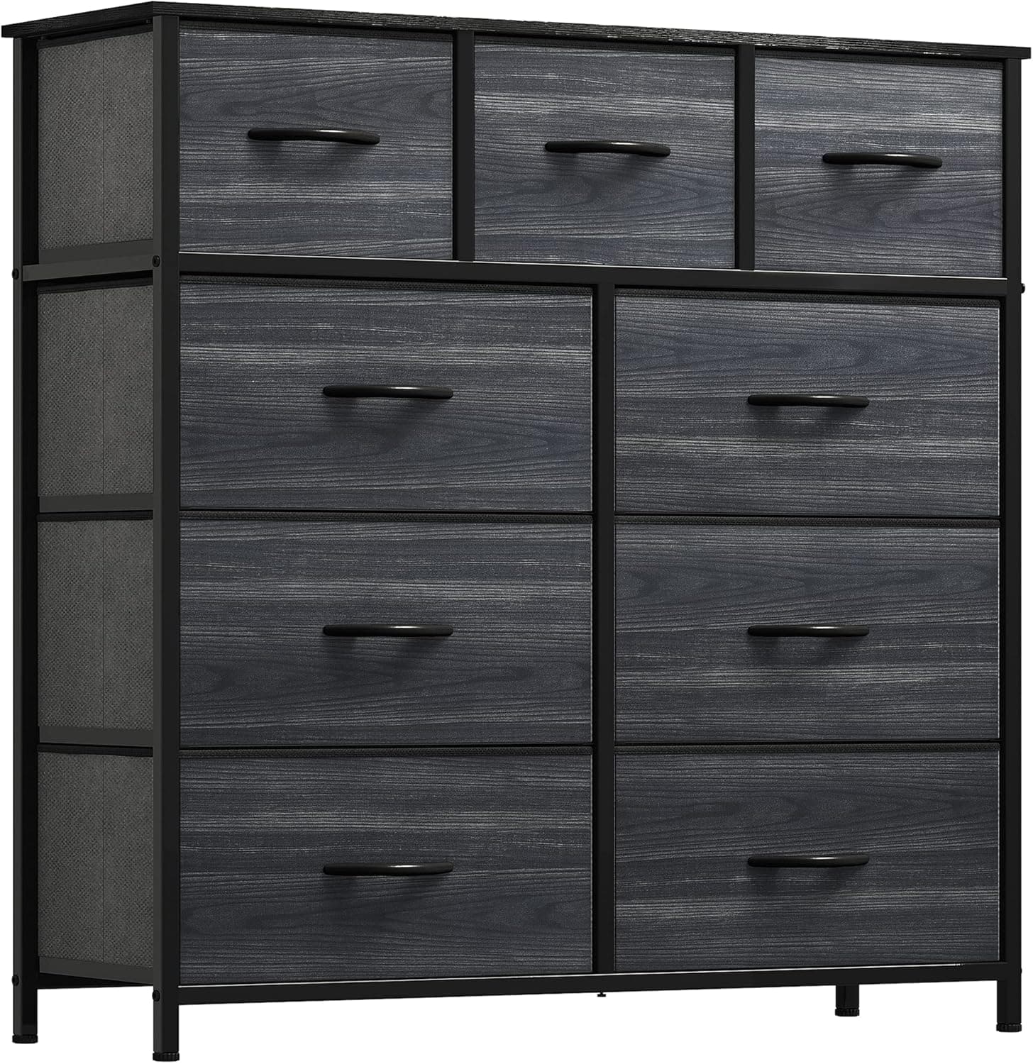 YITAHOME Dresser with 9 Drawers - Fabric Storage Tower, Organizer Unit for Living Room, Hallway, Closets & Nursery - Sturdy Steel Frame, Wooden Top & Easy Pull Fabric Bins (Charcoal Black Wood Grain)
