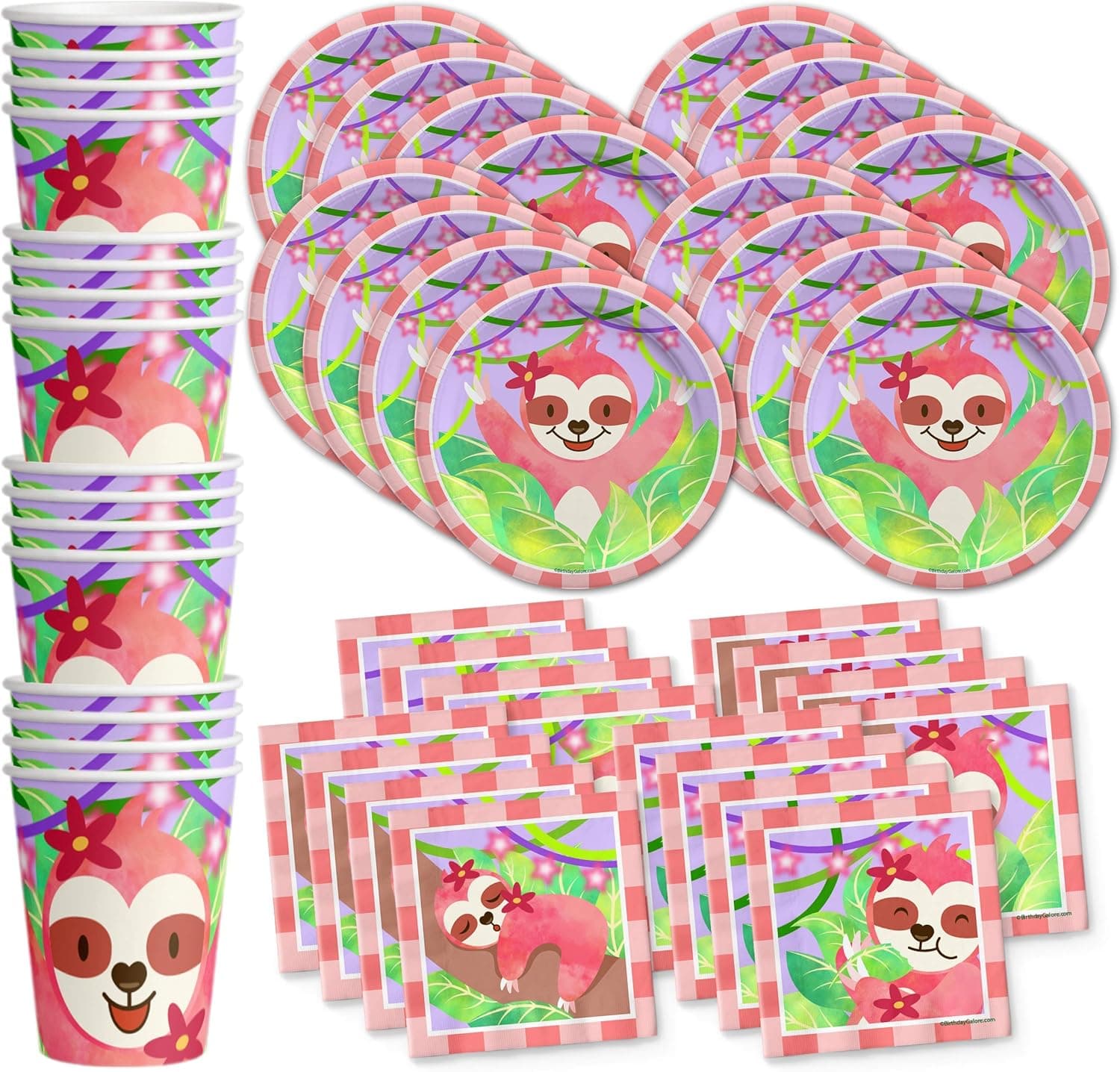 Sloth Girl Birthday Party Supplies Set Plates Napkins Cups Tableware Kit for 16