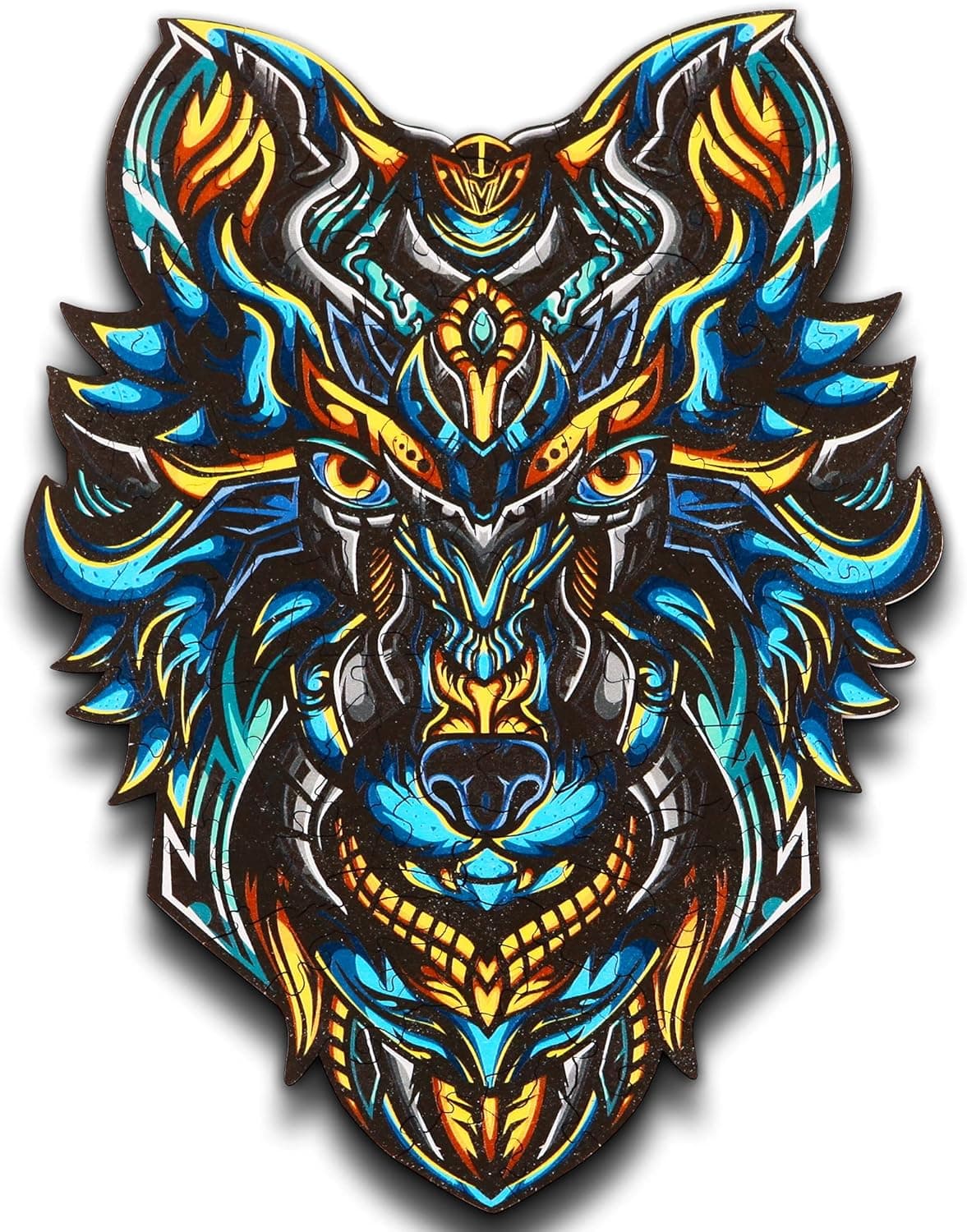 Wooden Jigsaw Puzzles, Wooden Puzzles for Adults, Unique Shape Jigsaw Pieces, Best Gifts for Adults and Kids, Beautiful Artwork for Home Decor, Pharaoh Wolf King (M - 6.7 x 9 Inches - 97 pcs)