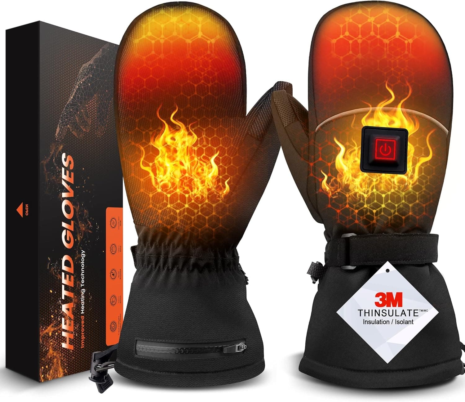 Heated Mittens Gloves for Men Women,【2022 Latest】 Rechargeable Electric Heated Gloves, Waterproof Ski Gloves, Warm Touchscreen Gloves for Winter Skating Hunting Hiking Running Snowboarding Motorcycle