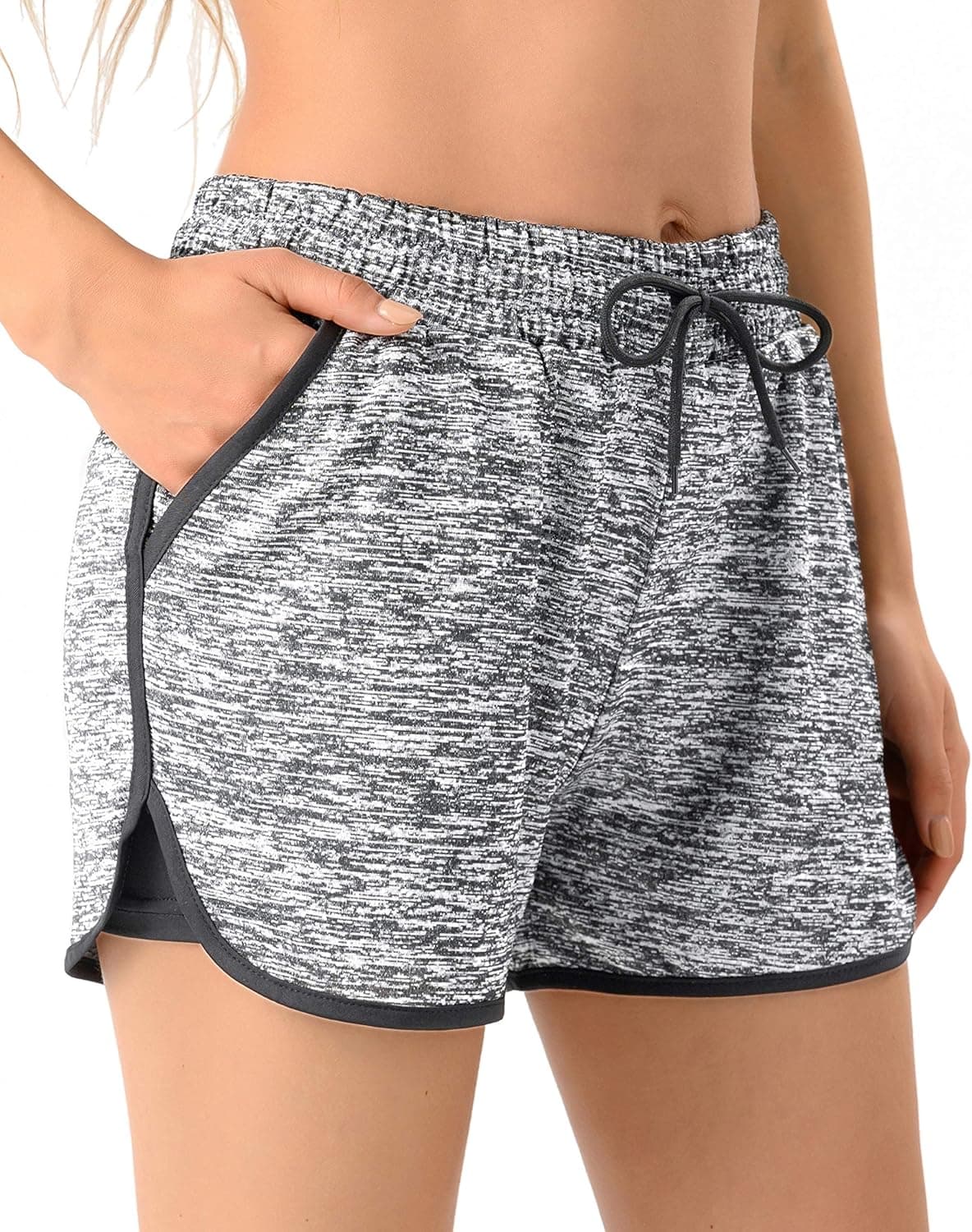 YOGILITY Women's Workout Yoga Shorts Double Layer Drawstring Elastic Waist with Pockets