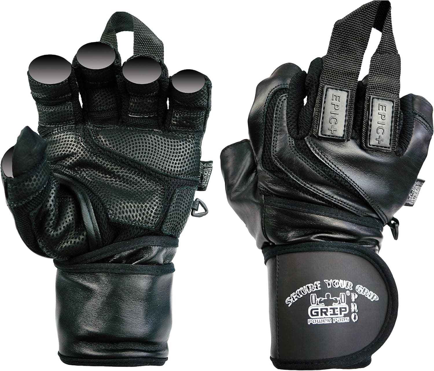 Epic Leather Gym Gloves with Built in 2" Wide Wrist Wraps Grip & Design for Weightlifting Power Lifting Bodybuilding & Strength Training Workout Exercises