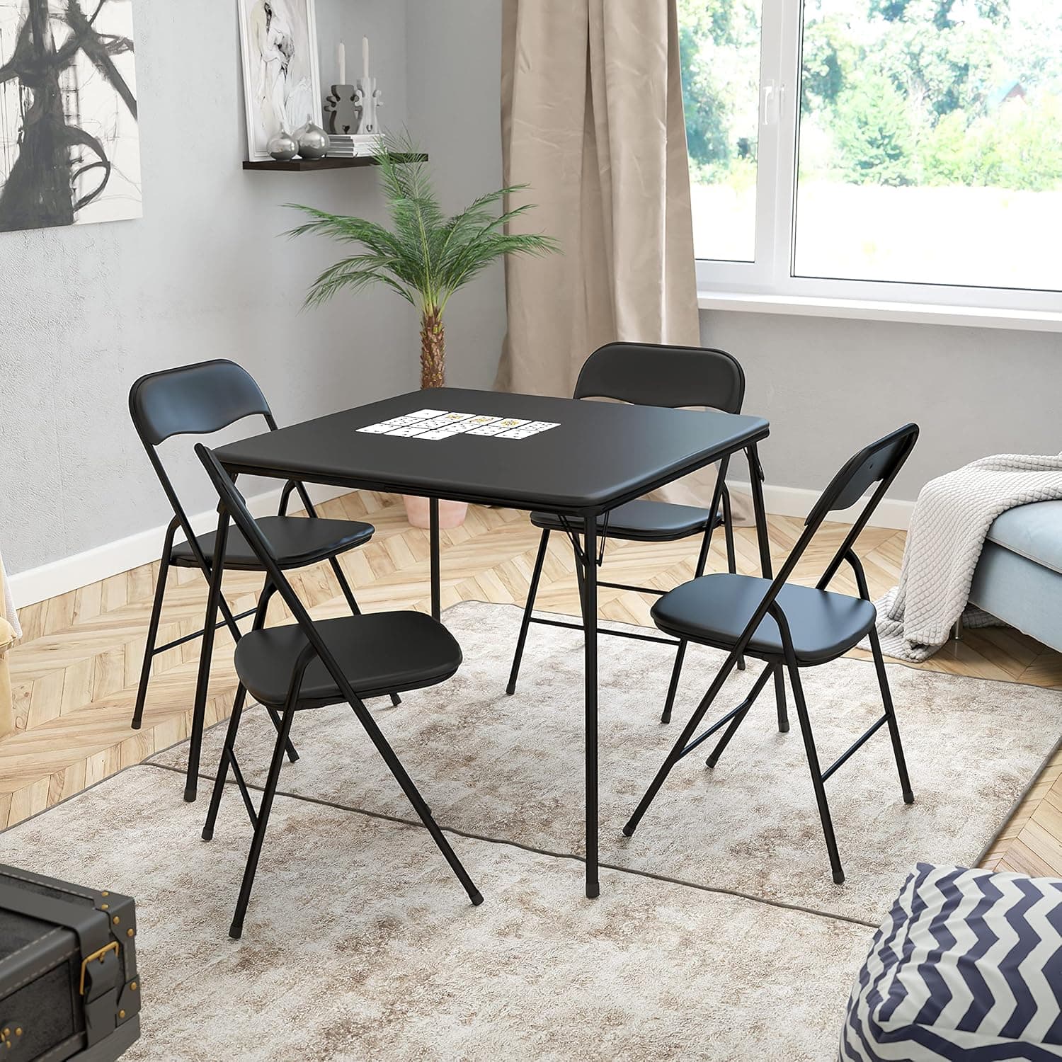 BizChair 5 Piece Black Folding Game Room Card Table and Chair Set