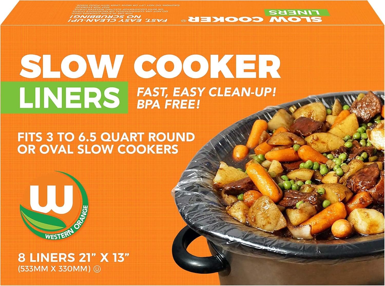 Heavy-duty Crockpot Liners BPA-free Made in the USA, 8 Liners 13"x21", Bags Fit 3-6.5 Quart Oval and Round Slow Cooker